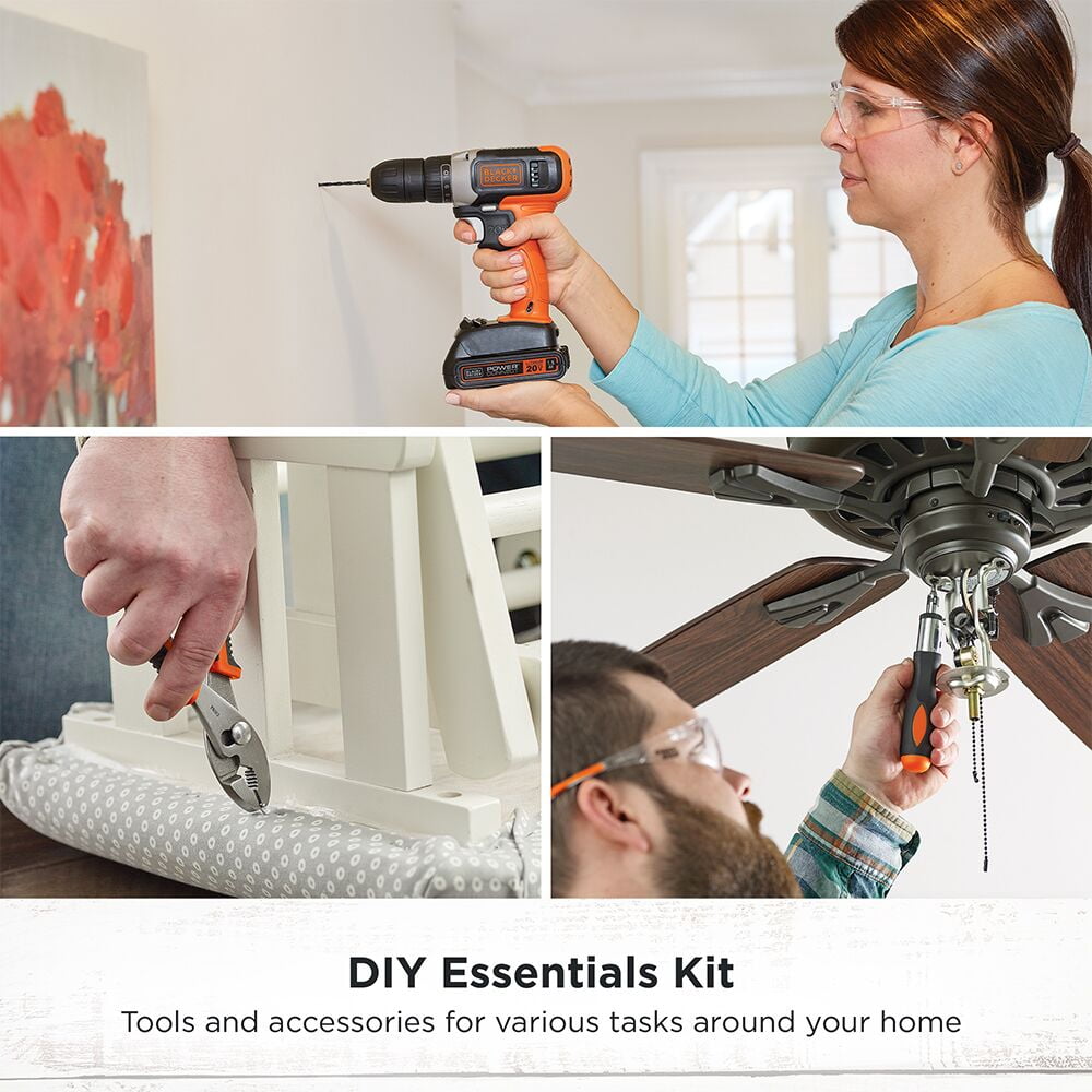 BLACK+DECKER 20V Cordless Drill and Driver Project Kit (Black, 83 Piece Set) dyeyv