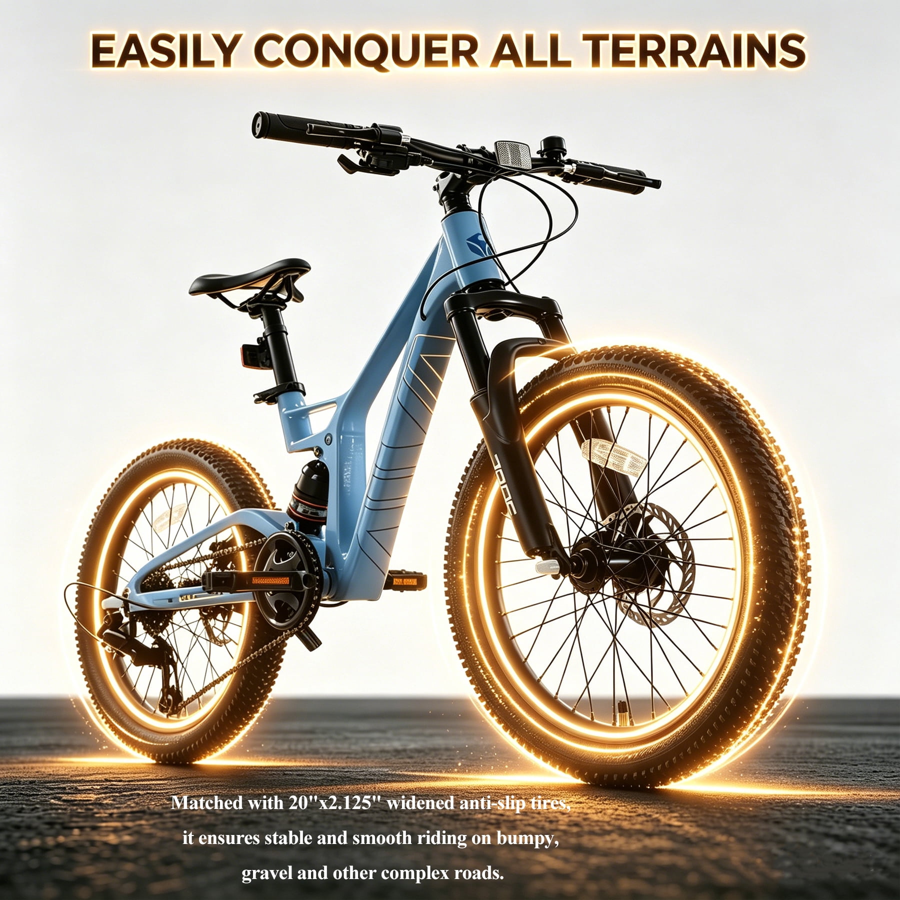 Aiva Products 20 Inch Full Suspension Mountain Bike, Magnesium Frame Outdoor Cycling Bicycle (Blue, 20 in) ce6gr