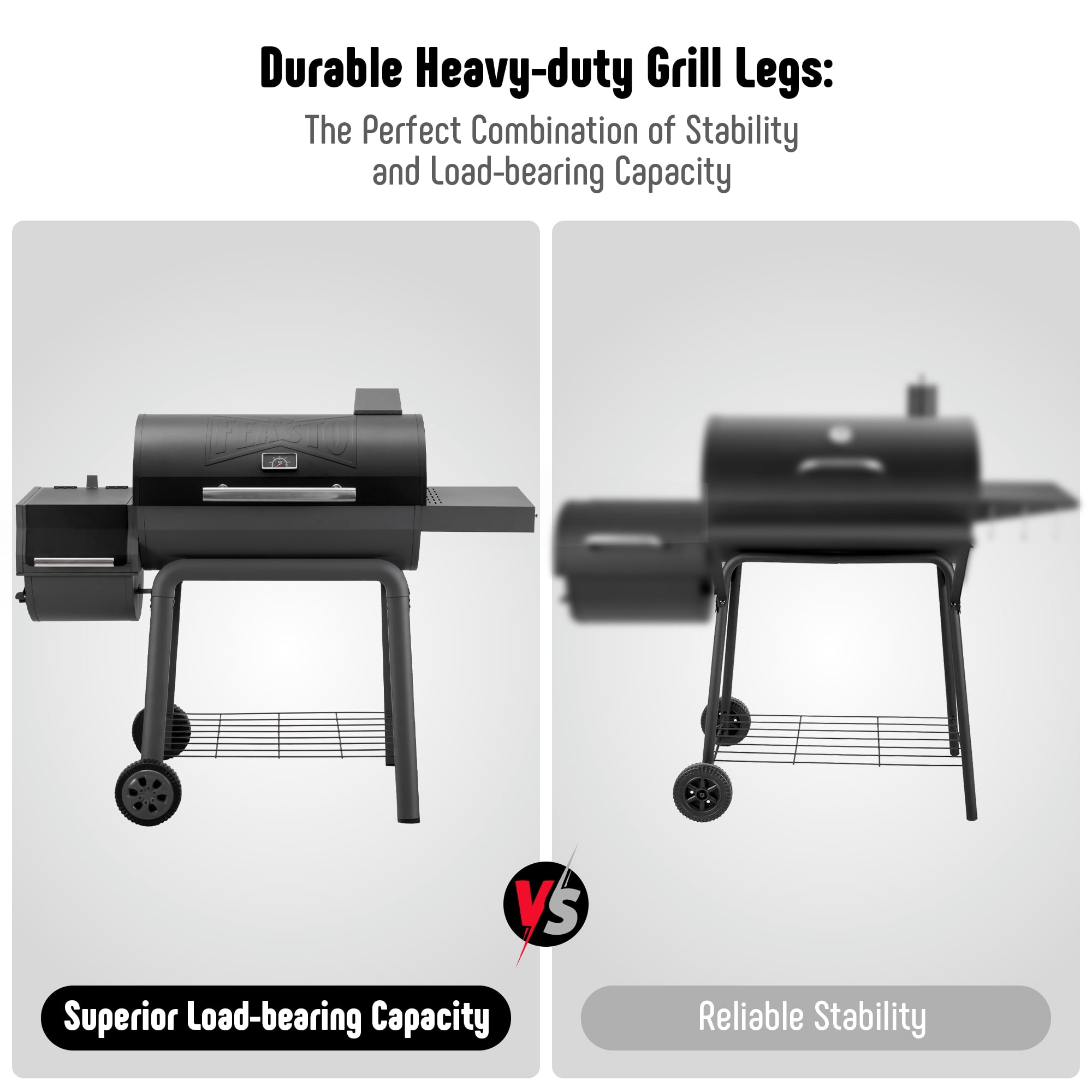 Feasto 30-Inch Charcoal Grill with Offset Smoker and Side Table (Black, 832 Sq. In. Cooking Space) q45gv