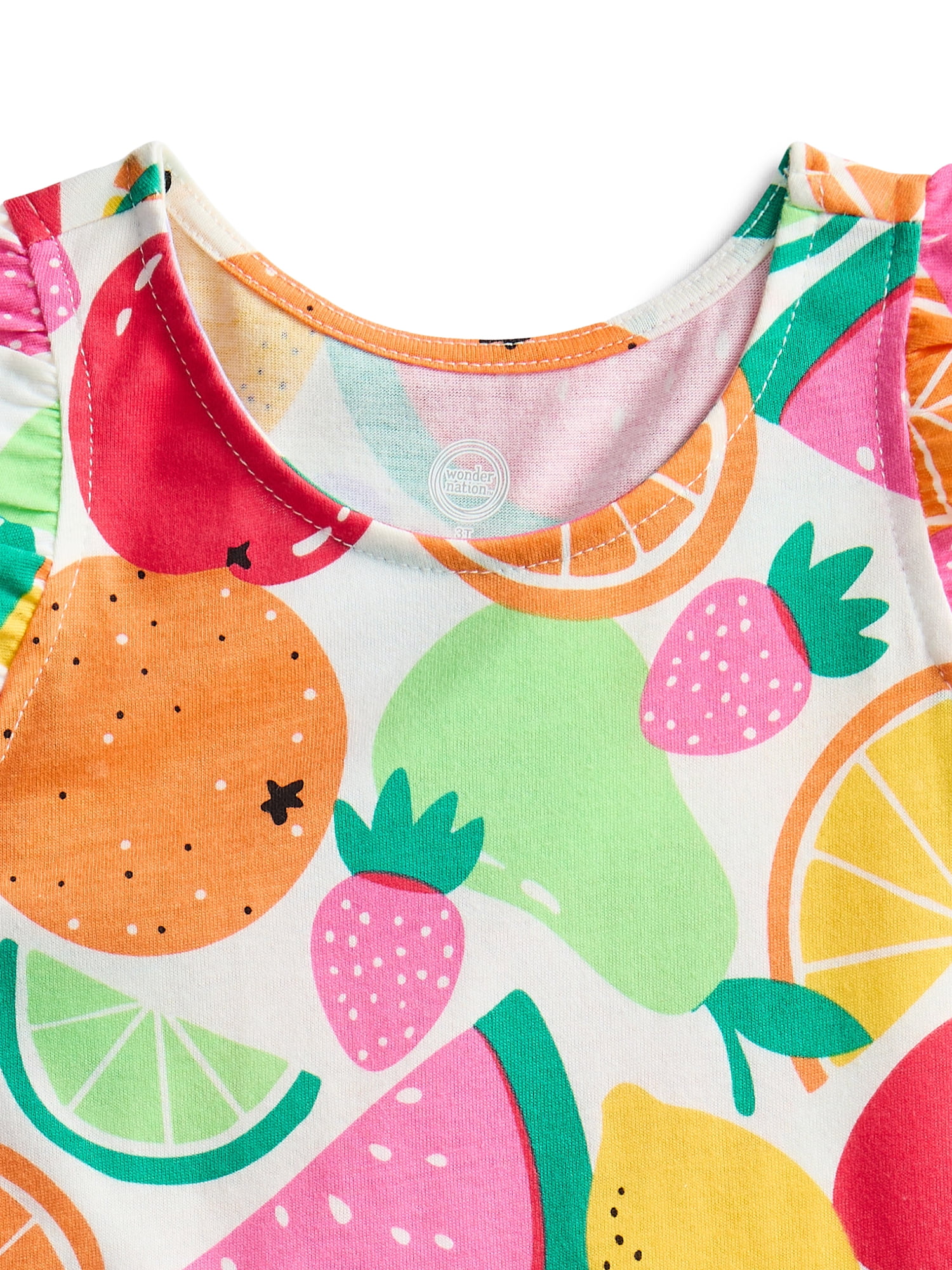 Wonder Nation Toddler Girls Printed Tank Top with Ruffle Sleeves (White, 18M-5T) 9qnt4