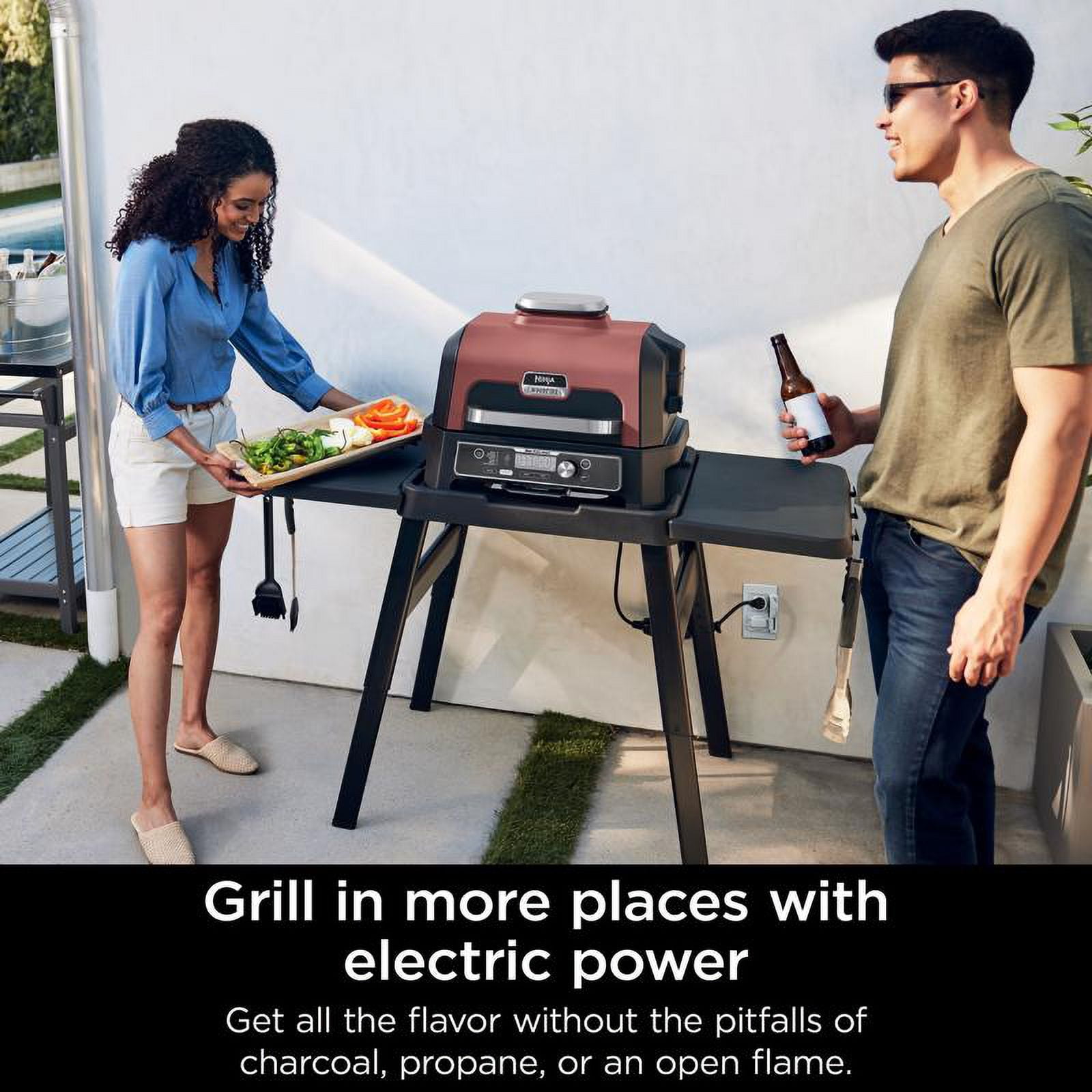 Ninja Woodfire Outdoor Electric Grill and Smoker (Rust, 18 in) 9vxft