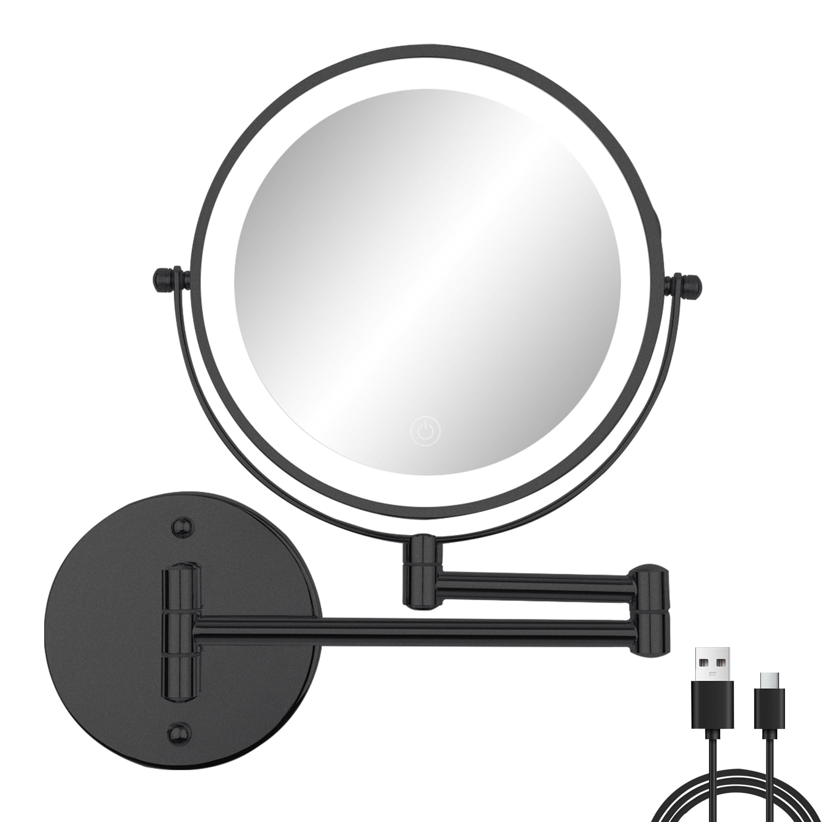 Umirokin Rechargeable Wall Mounted LED Makeup Mirror (Black, 8 in) 1X/10X Magnification Dimmable Vanity Mirror ghr2h