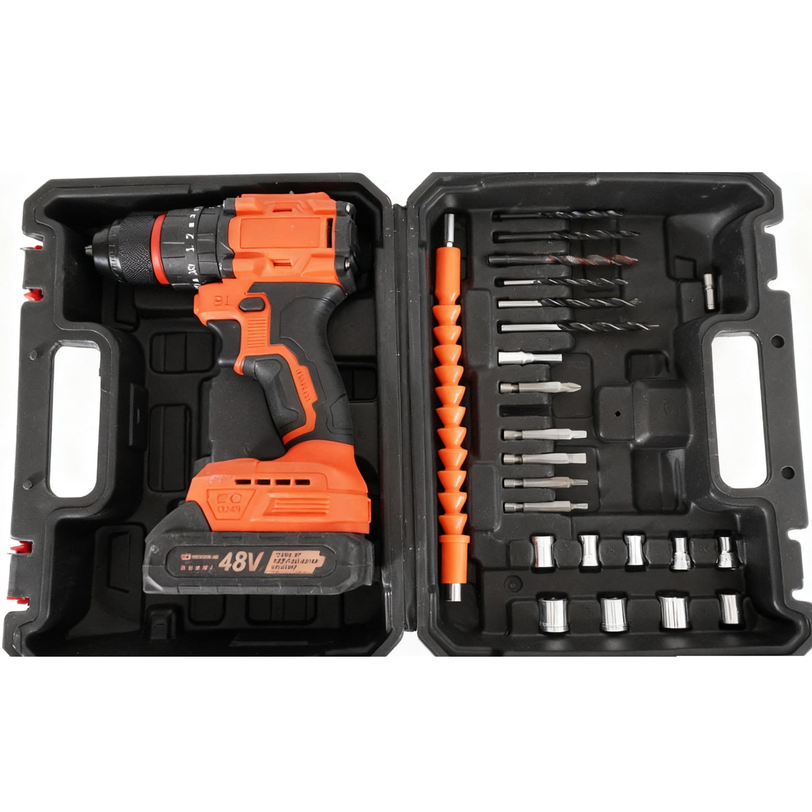 Susuzi 48V Cordless Power Drill Set with 34-Piece Accessory Kit, 2-Speed Variable Control, 3/8 in Keyless Chuck, and LED Work Light (3.8 lb) djc62