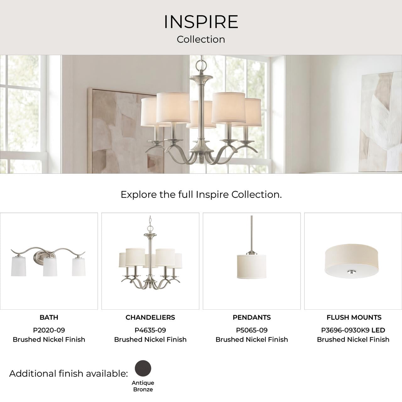 Progress Lighting Inspire Collection Two-Light Flush Mount Ceiling Fixture (Brushed Nickel, 13 in) 8szt6