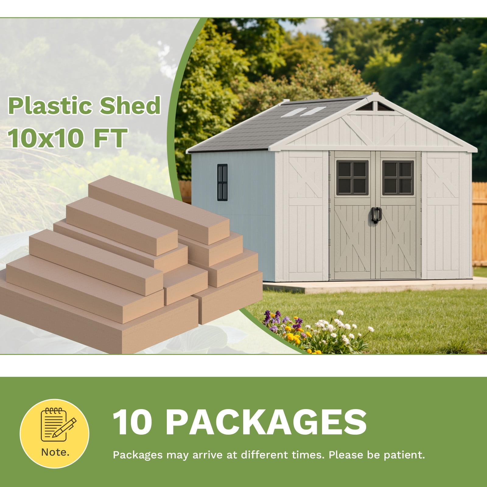 Patiowell 10x10ft Resin Garden Shed with Skylight and Lock, Weatherproof Outdoor Storage for Tools and Equipment (Beige) ijljf