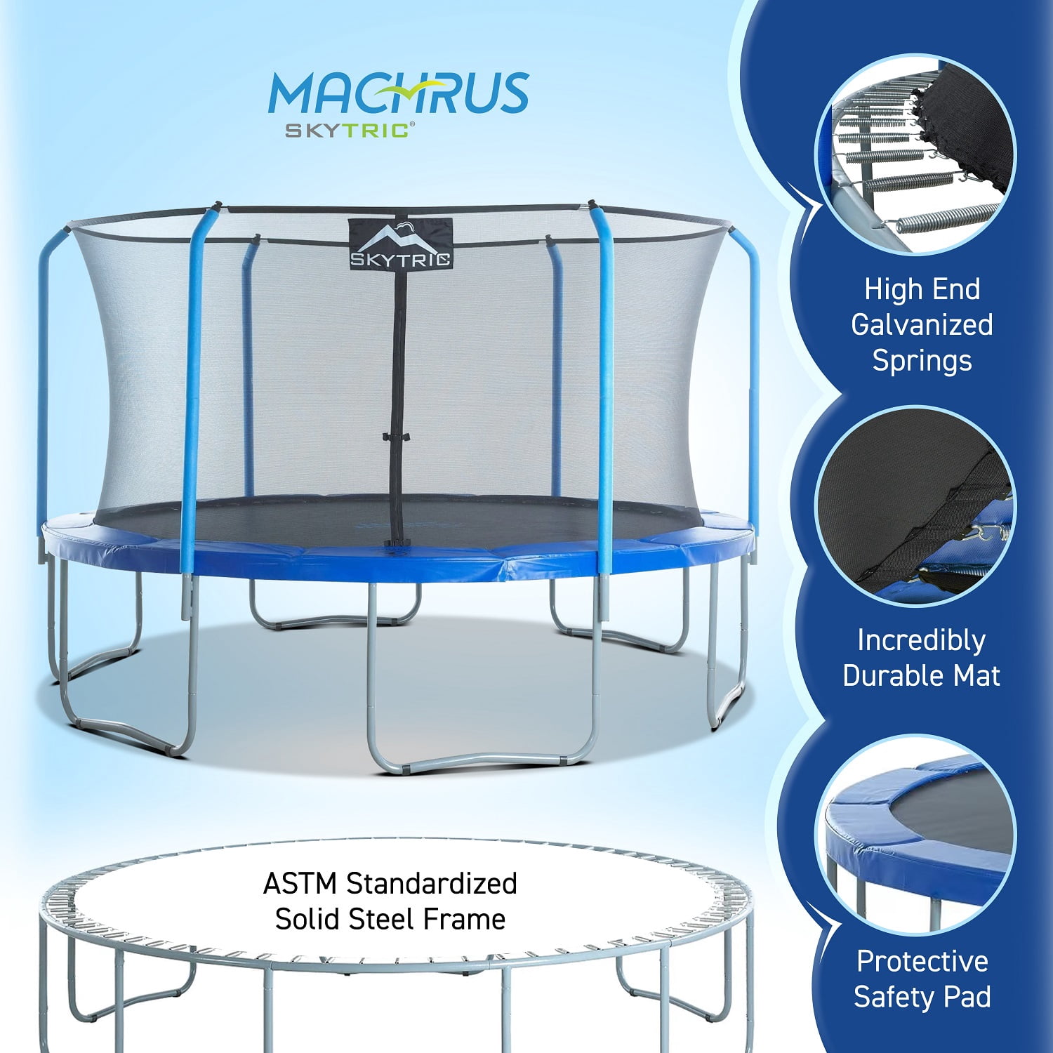 Upper Bounce Machrus Skytric 15 ft Round Trampoline with Safety Enclosure (Blue, 15 ft) iw85a