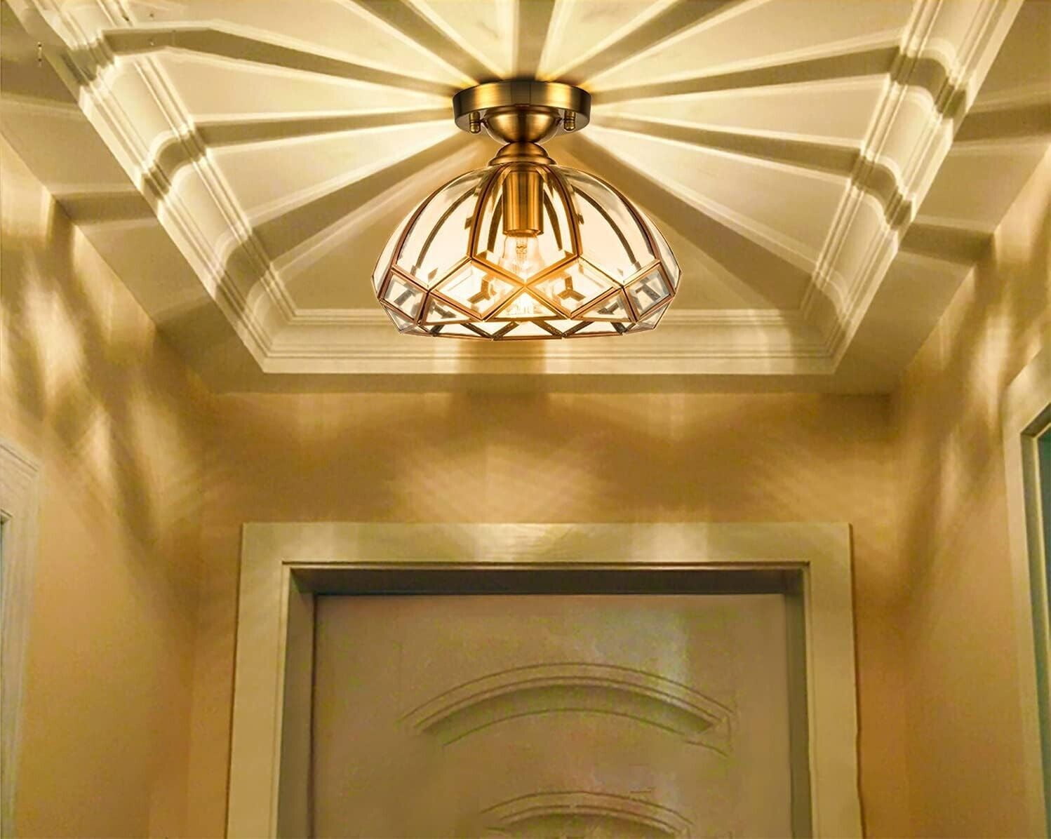 Moose Semi Flush Mount Ceiling Light Modern Brass Glass Fixture (Gold, 1-Light) 1xpmt
