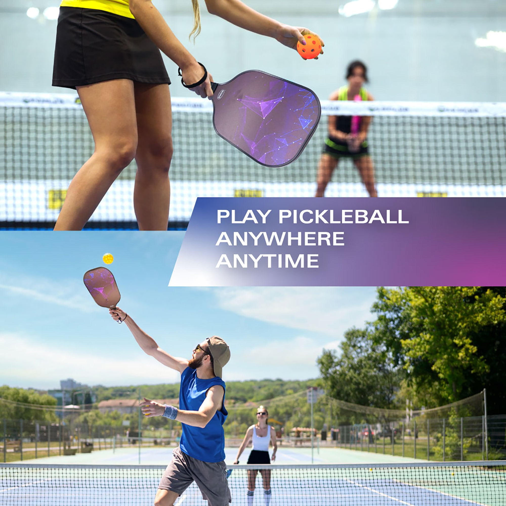 Bolaball Pickleball Paddle Set (4 Fiberglass Rackets, 4 Balls, Carry Bag, 7.8 oz) wkw39
