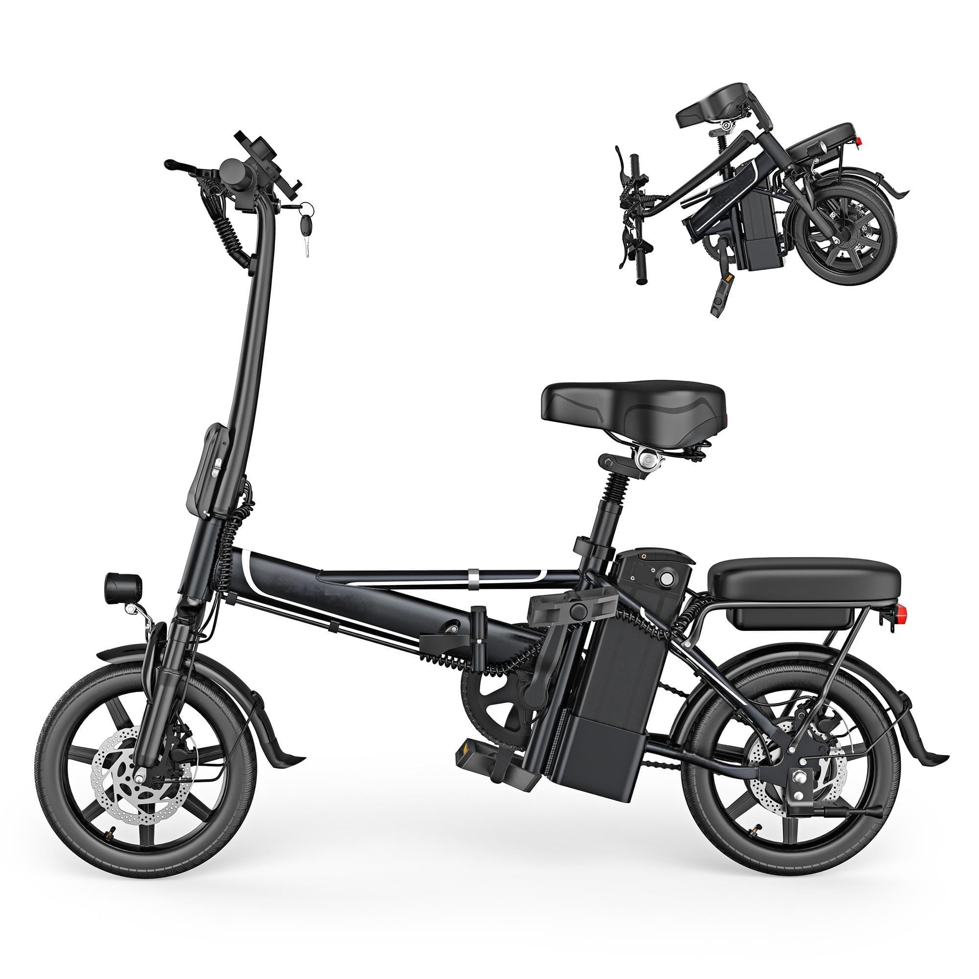 FLYPKIN Foldable Electric Bike for Adults and Teens, 500W Motor with Removable 48V Battery (Black, 14 in) jyaaq