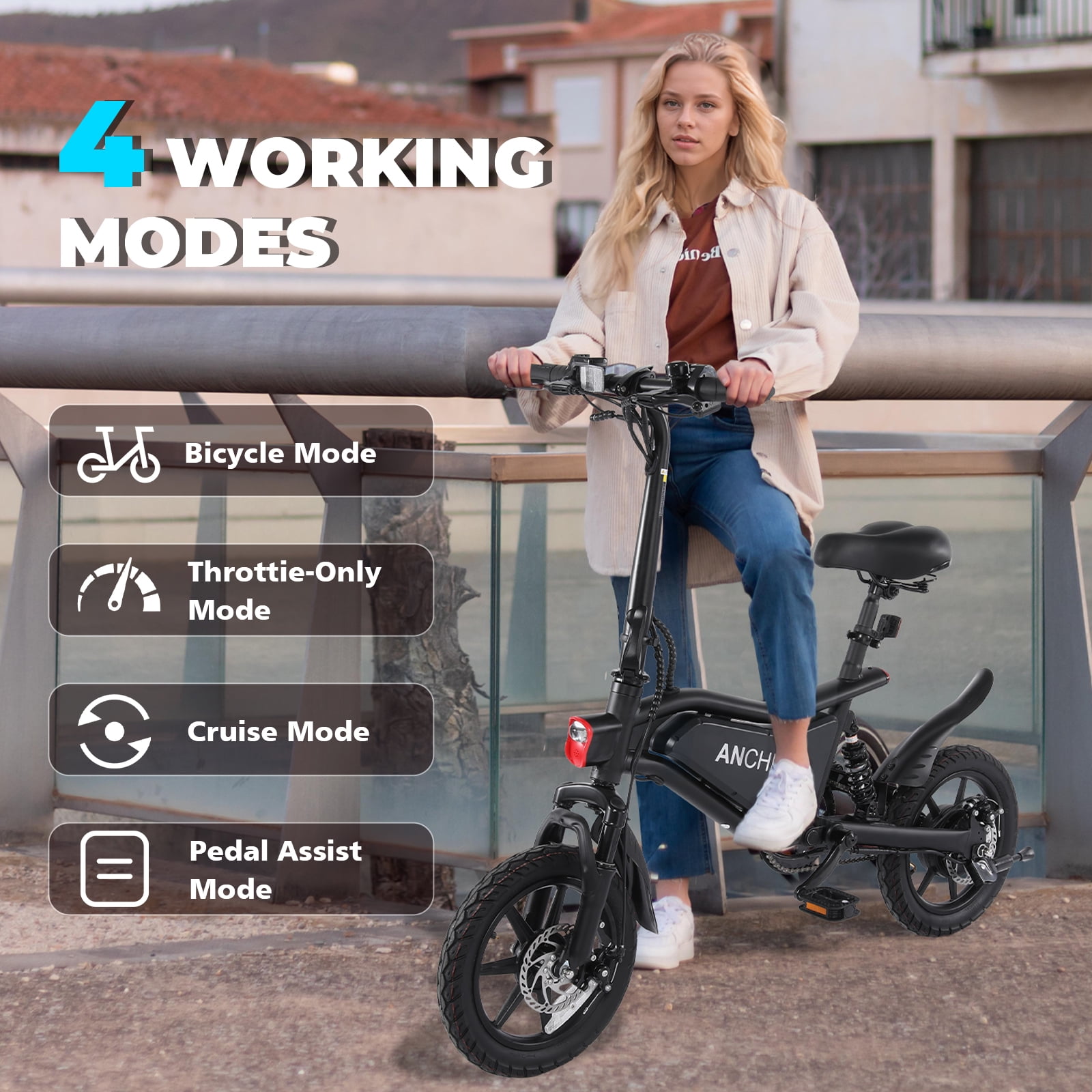 ANCHEER Peak 500W Electric Bike, Foldable Commuter E-Bike with Dual Suspension and LCD Display (Black, 14 in) hns0w