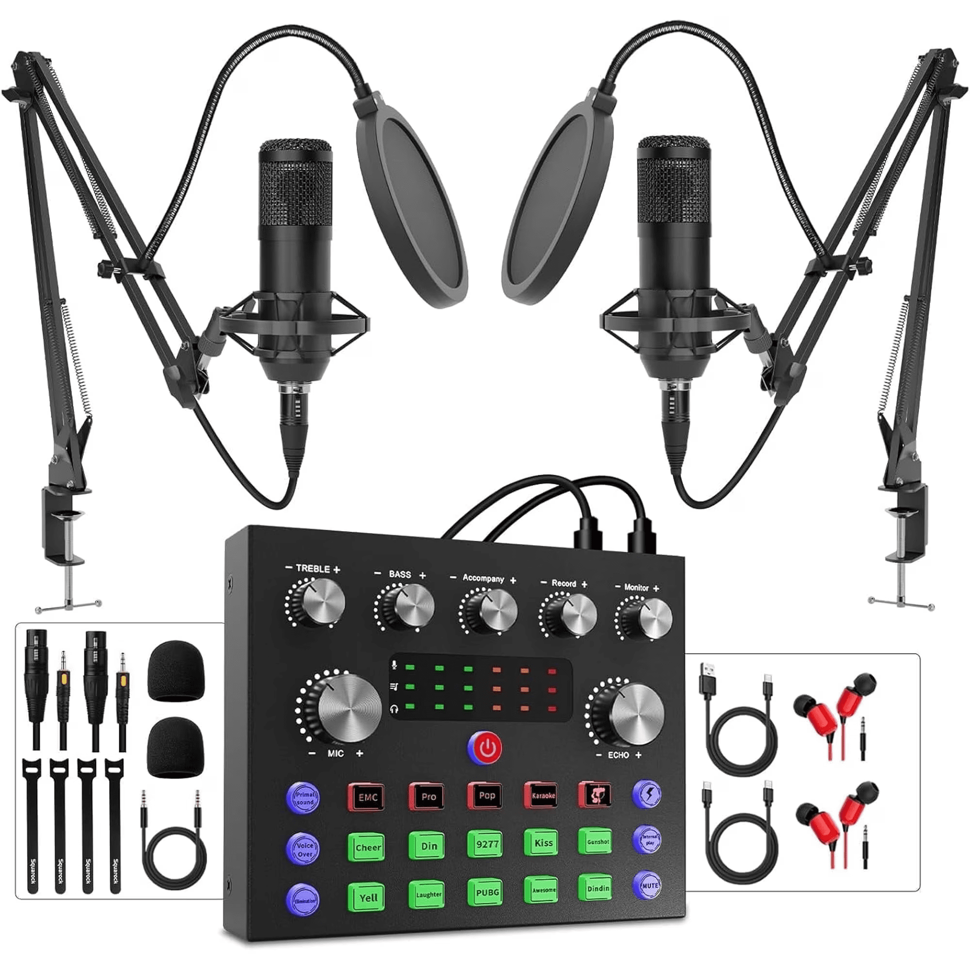 CATGOOD Podcast Equipment Bundle for 2, Audio Interface with Voice Changer and Dual Studio Microphones (Black, 1 Set) dczx8