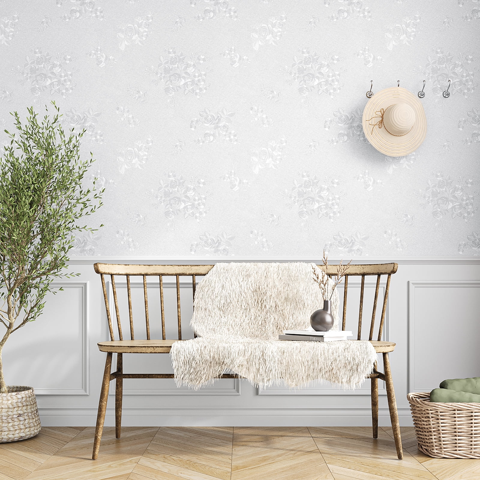 VEELIKE Floral Peel and Stick Wallpaper Textured Self-Adhesive Vinyl Contact Paper for Furniture and Walls (White, 15.7 in x 118 in) lrhao