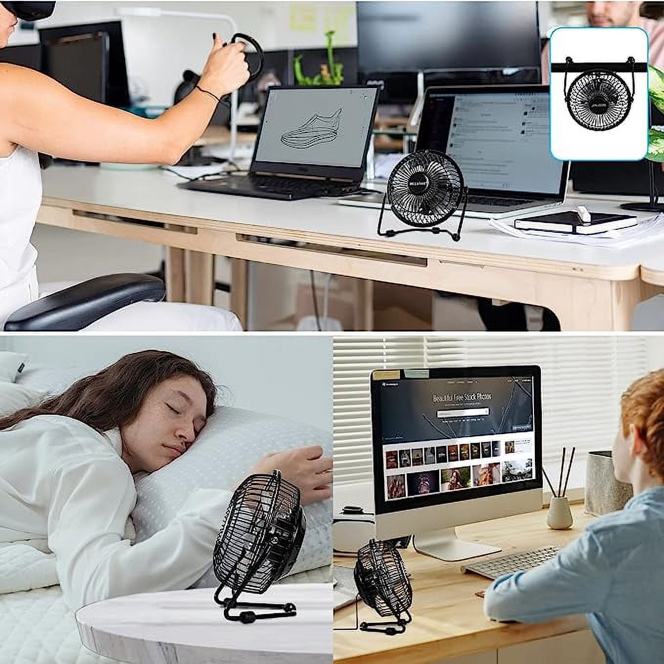 Tutuviw 4-inch Mini Metal USB Desk Fan, Quiet Personal Air Circulator for Office and Travel (Green, 4 in) 2igfi
