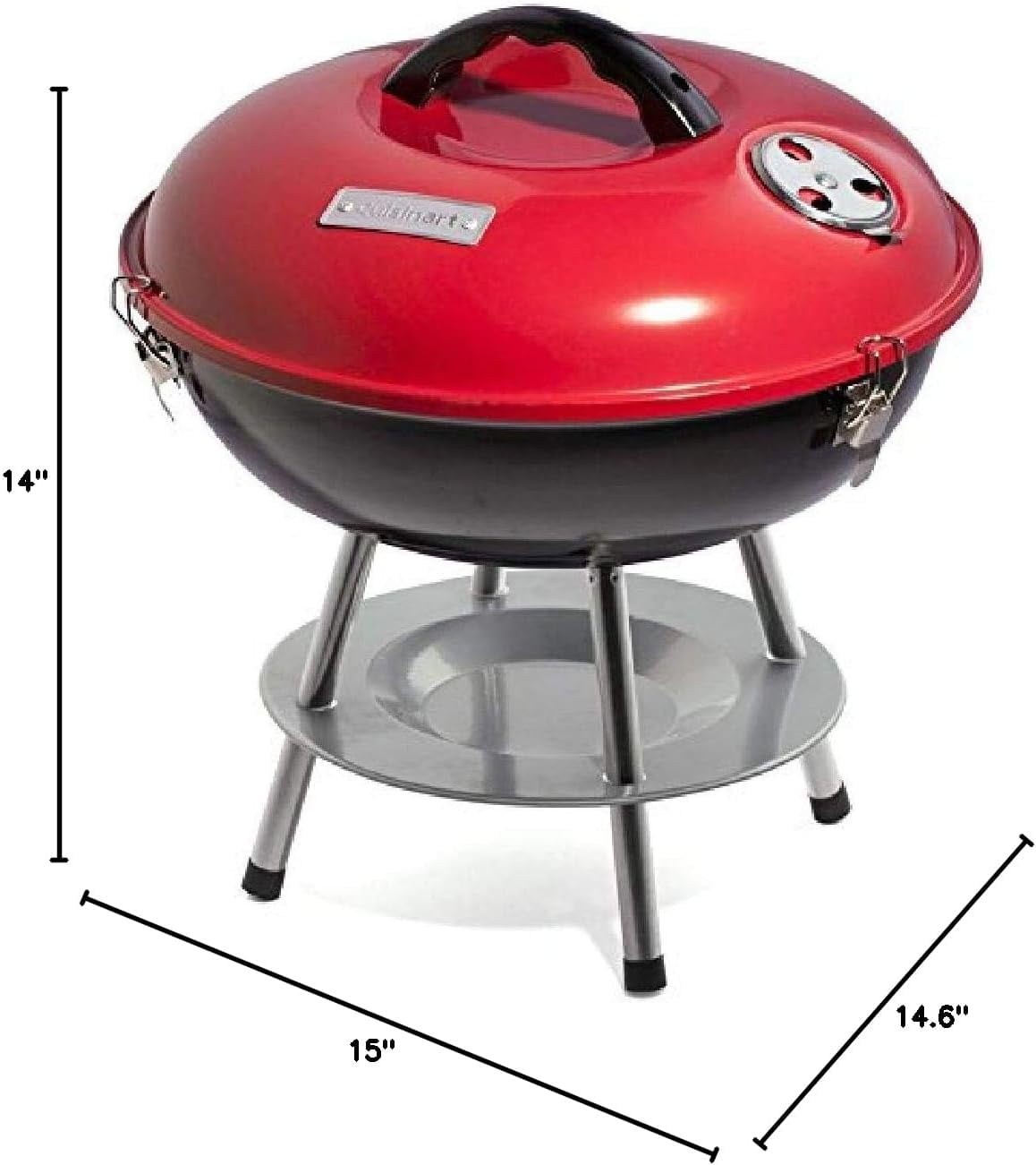 Cuisinart Charcoal Tabletop Kettle Grill, Portable Outdoor BBQ for Camping (Red, 14 in) k9934