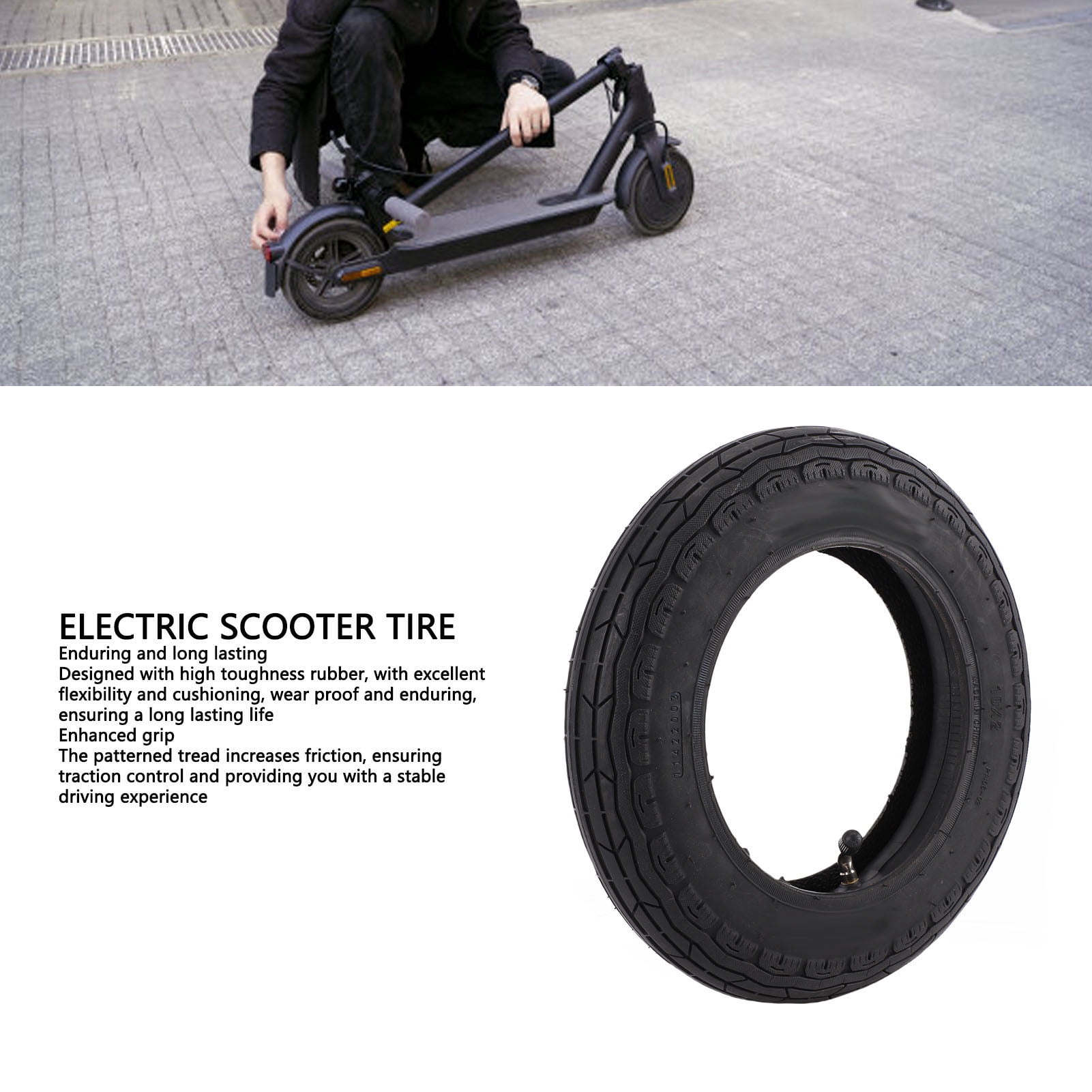 YAHHU Electric Scooter Tire Replacement Set, Heavy-Duty Thickened Rubber Outer Tire and Inner Component (10 in) ldylh