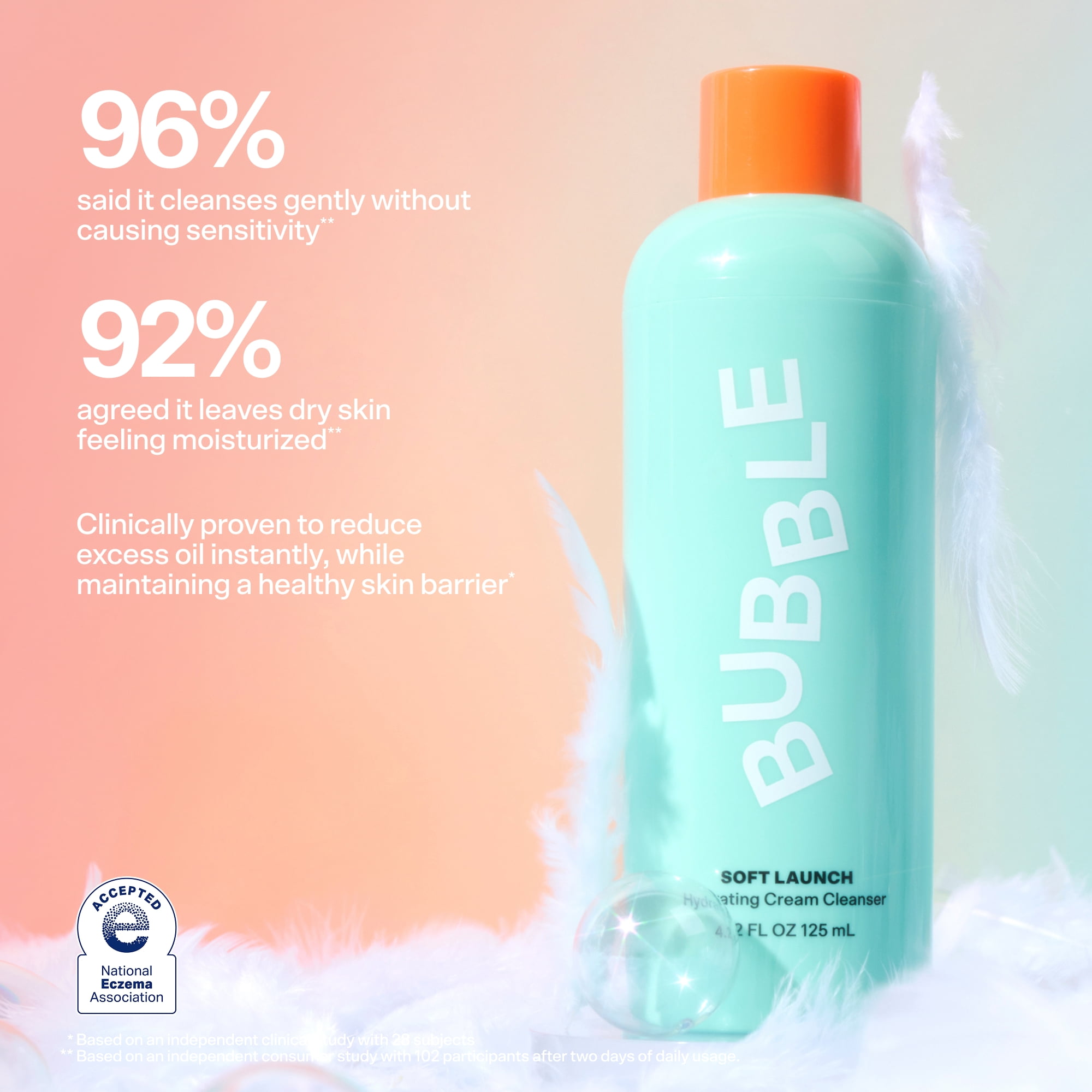 Bubble Skincare Soft Launch Cream Cleanser, Hydrating Face Wash for All Skin Types (4.2 fl oz) mdr3y
