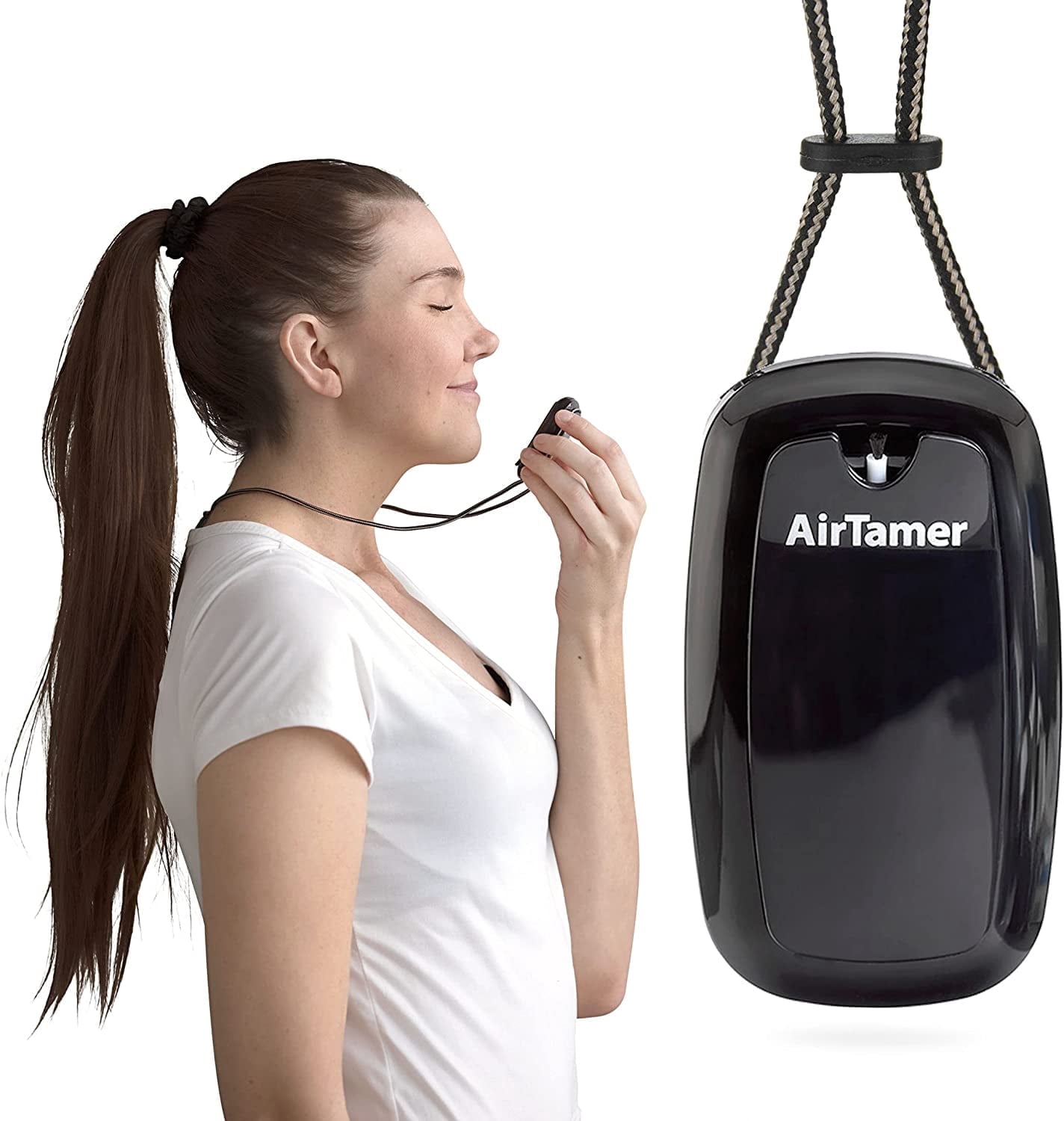 AirTamer A315 Rechargeable Personal Air Purifier, Portable Wearable Ionic Air Cleaner (Black, 1 Unit) kqo5s