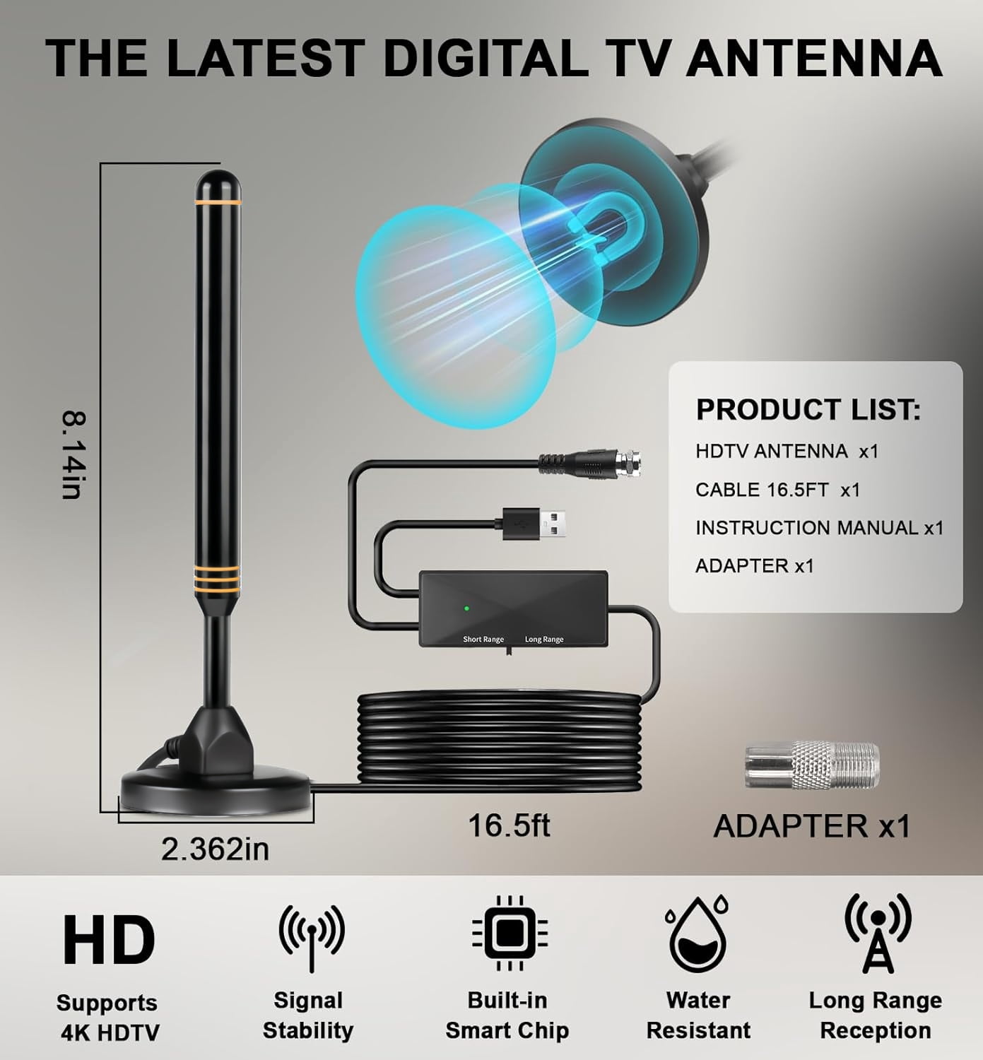 DNXNIAIFY Amplified HD TV Antenna for Local Channels (Orange, 1 Pack) wdhp1