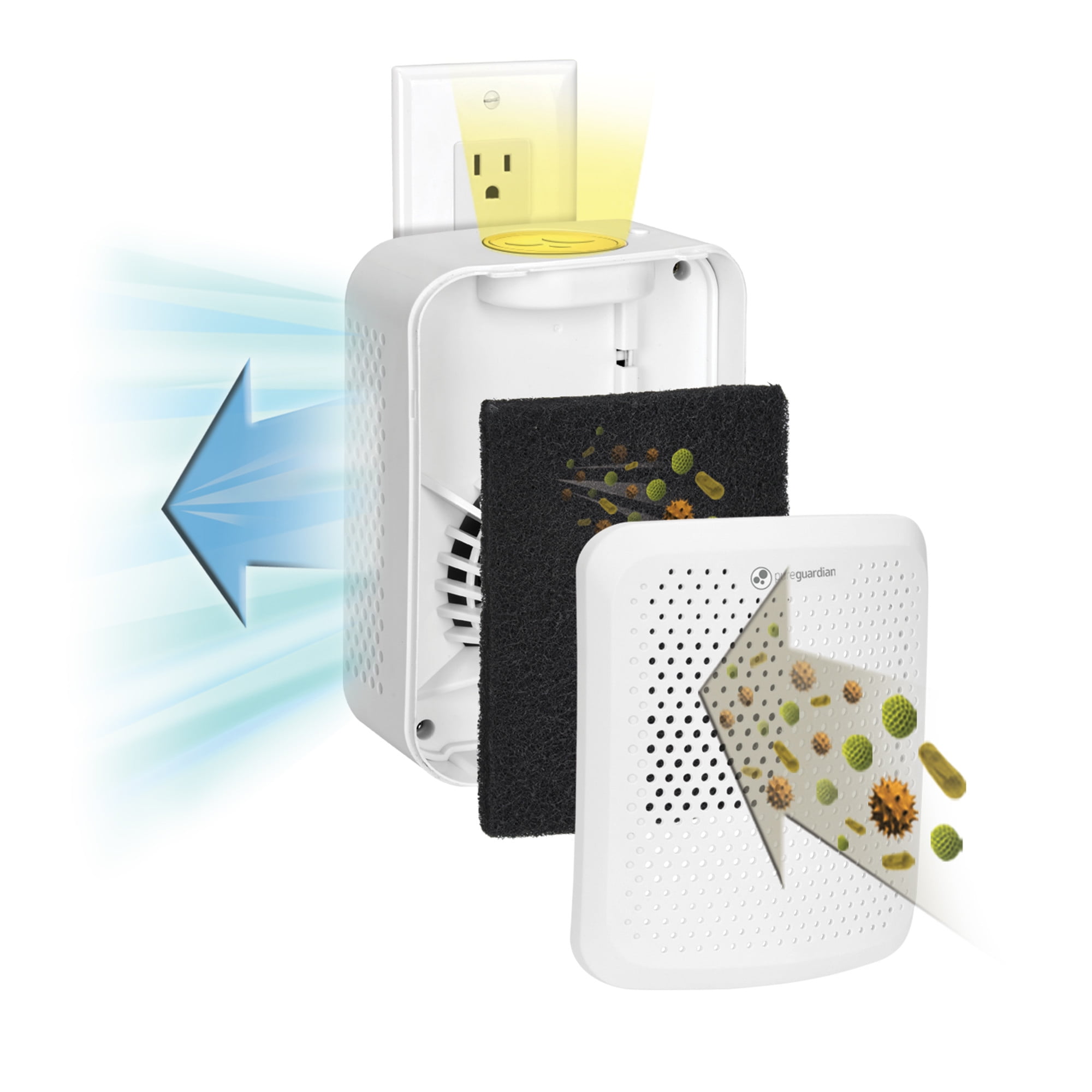 PureGuardian Pluggable Air Purifier with Nightlight and Carbon Odor Filter (White, 1 Unit) xkpvq