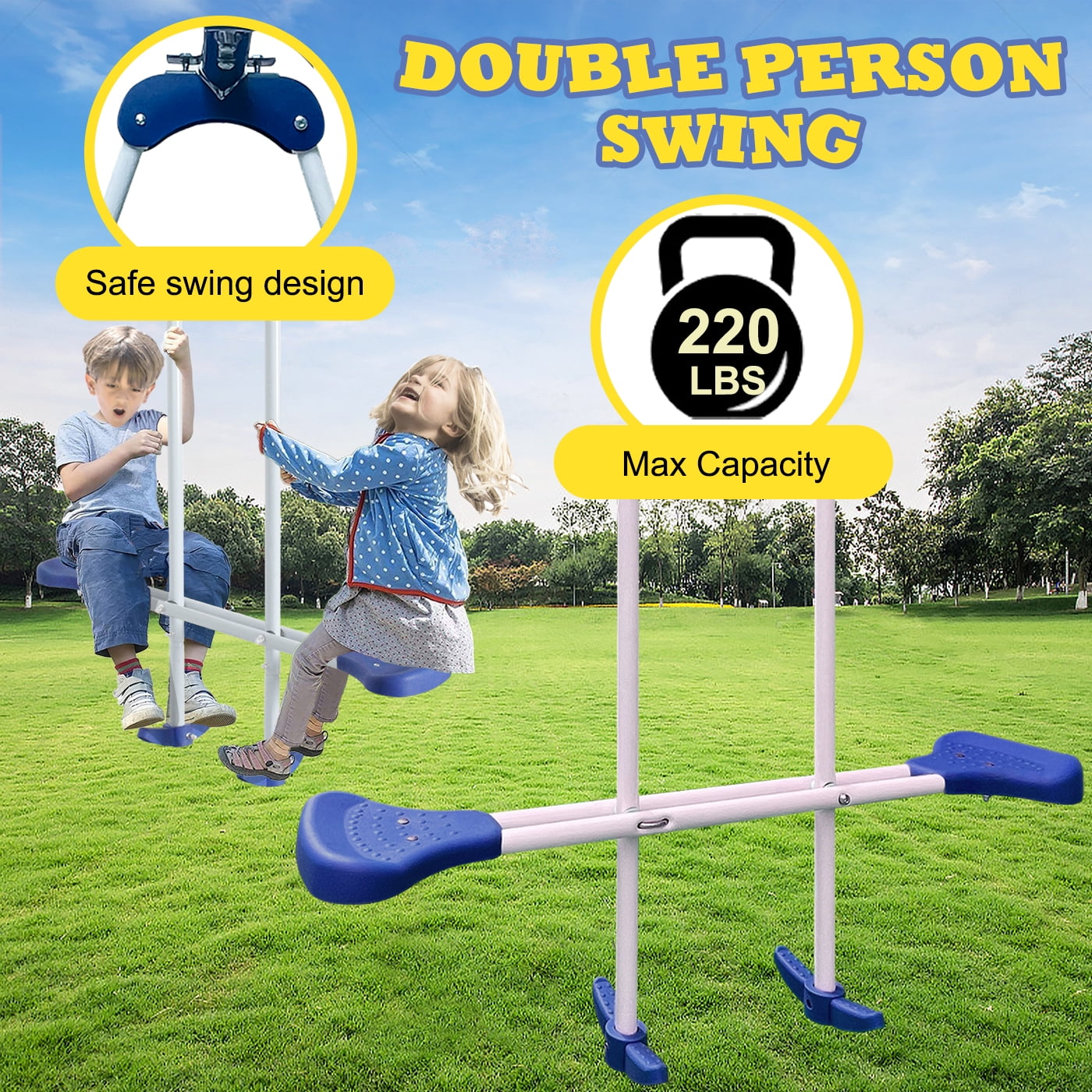 SMkidsport 5-in-1 Outdoor Swing Set with Slide, Detachable Trampoline, Swings & Glider (Black, 191 in x 91 in x 74 in) qx4p1