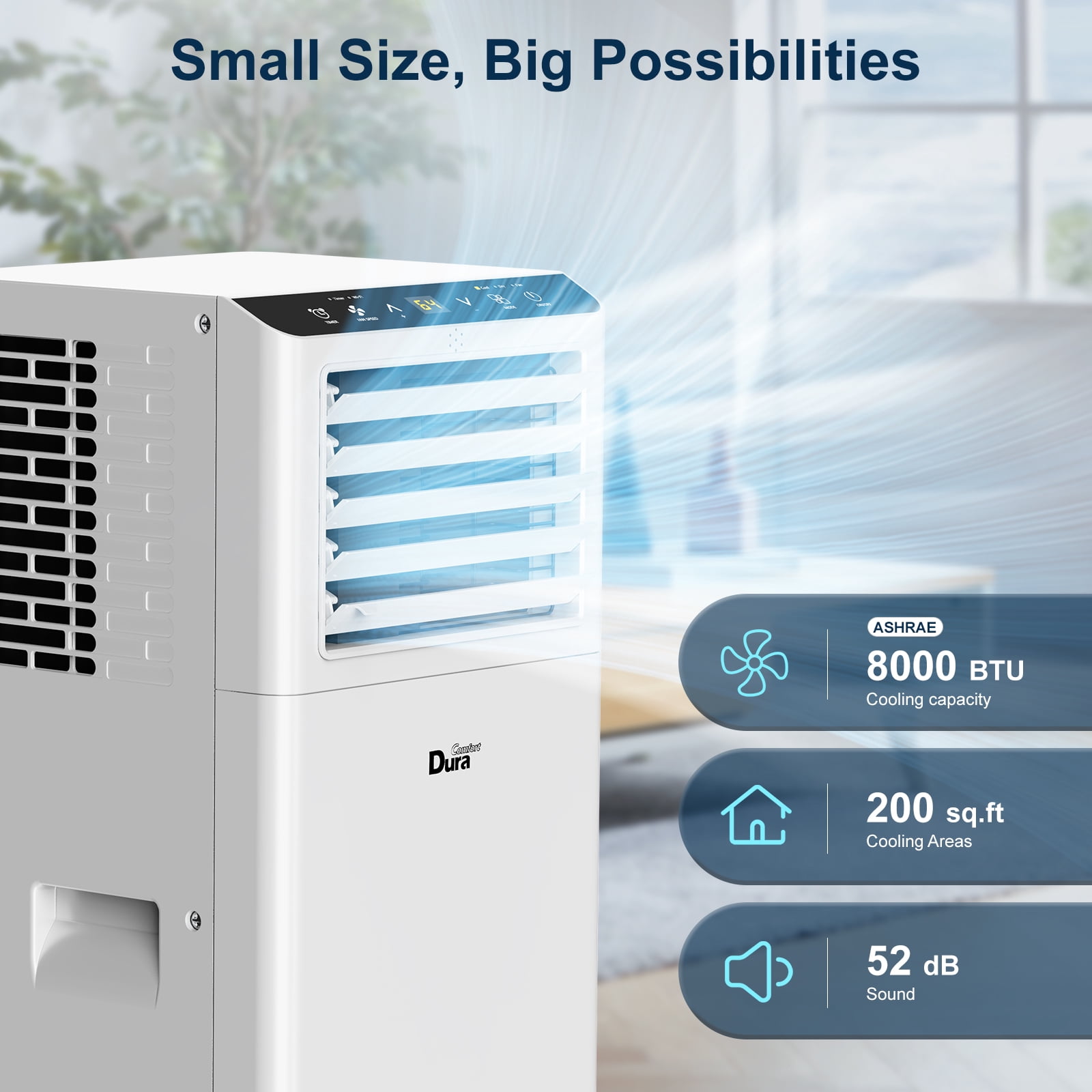 DuraComfort Portable Air Conditioner, 8500 BTU Cooling Unit for Rooms up to 250 Sq. Ft. (White, 5100 BTU SACC) 2vq23