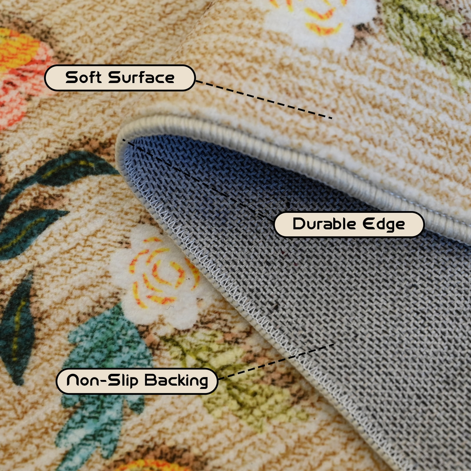 Pentantan Floral Area Rug, Machine Washable Soft Indoor Carpet for Living Room and Bedroom (Beige, 5 ft x 7 ft) xsutb