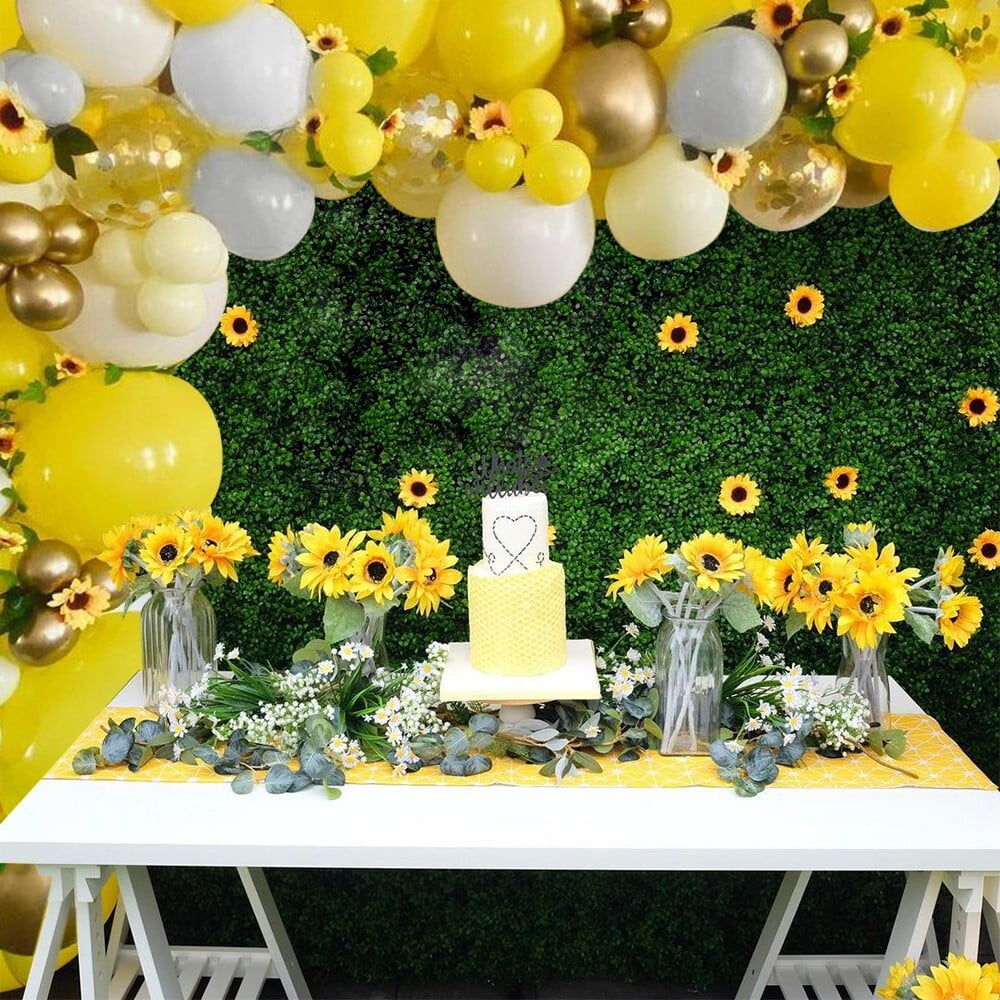 MMTX Sunflower Balloon Arch Garland Kit, Pastel Yellow Grey White and Gold Party Decorations with Artificial Vine (100 Pieces) 0tsha