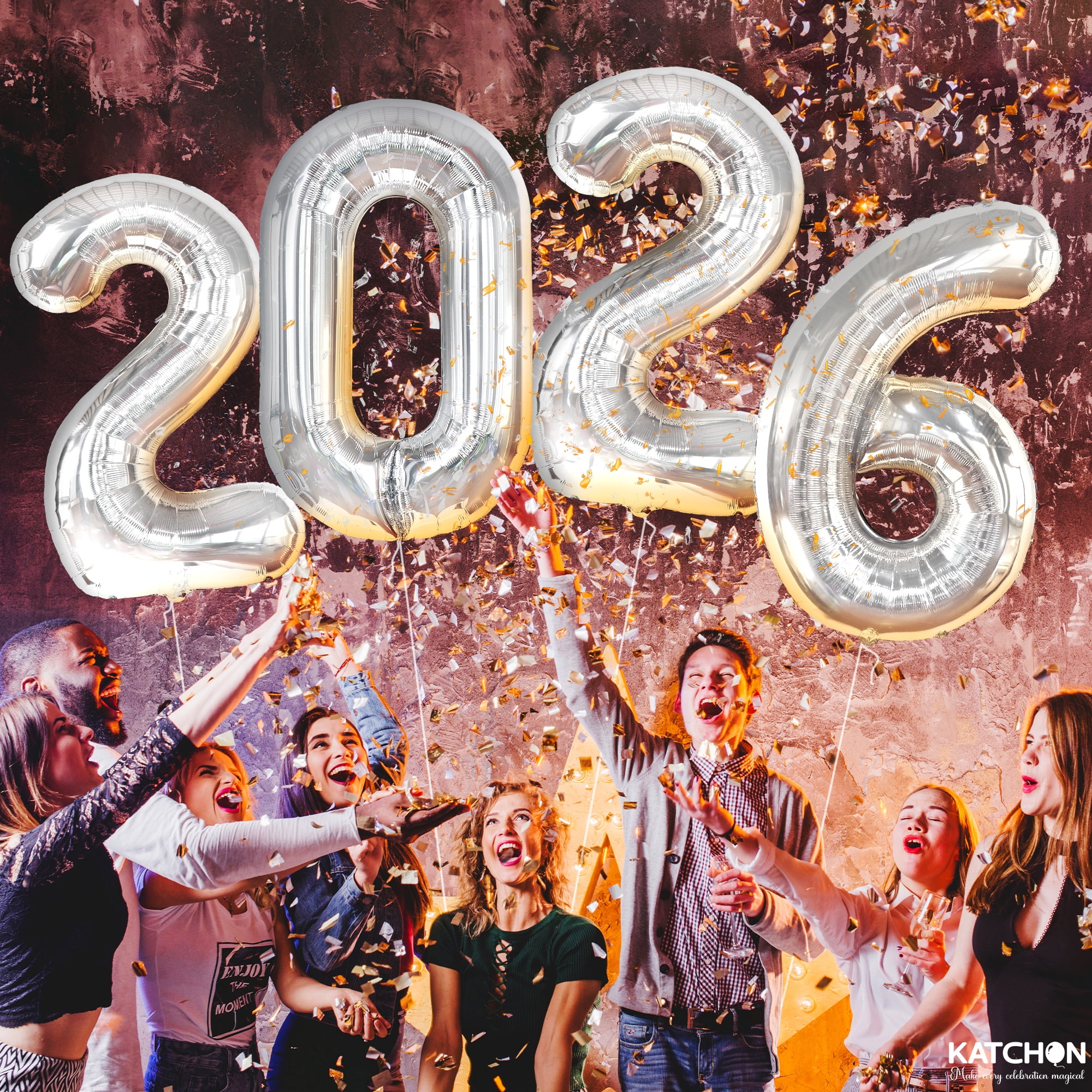 KatchOn 2026 Number Balloons, Giant Metallic Silver Foil Party Decorations (42 in) pwhxe