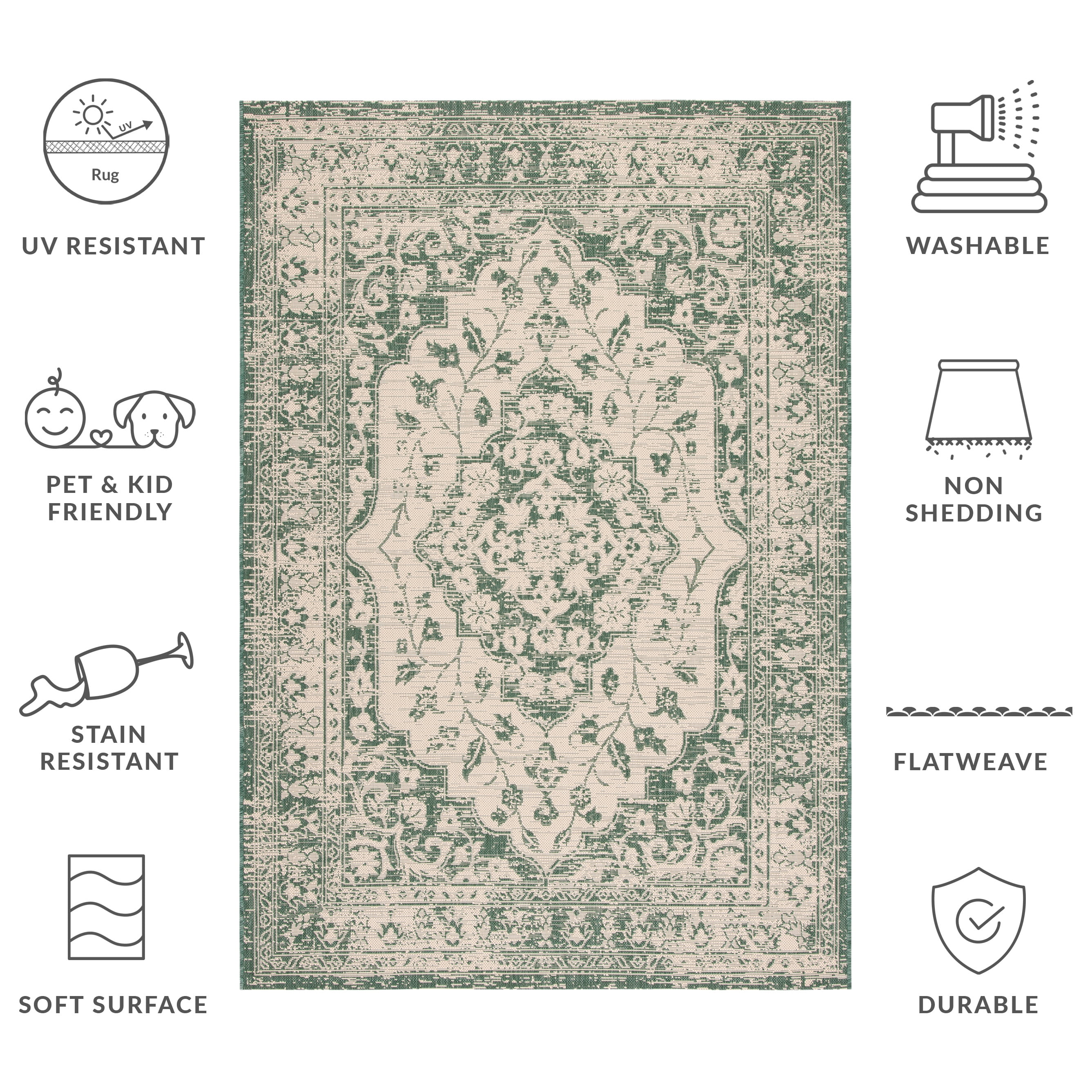 Safavieh Courtyard Carleton Medallion Indoor/Outdoor Area Rug (Beige/Dark Green, 5 ft 3 in x 7 ft 7 in) sefjn
