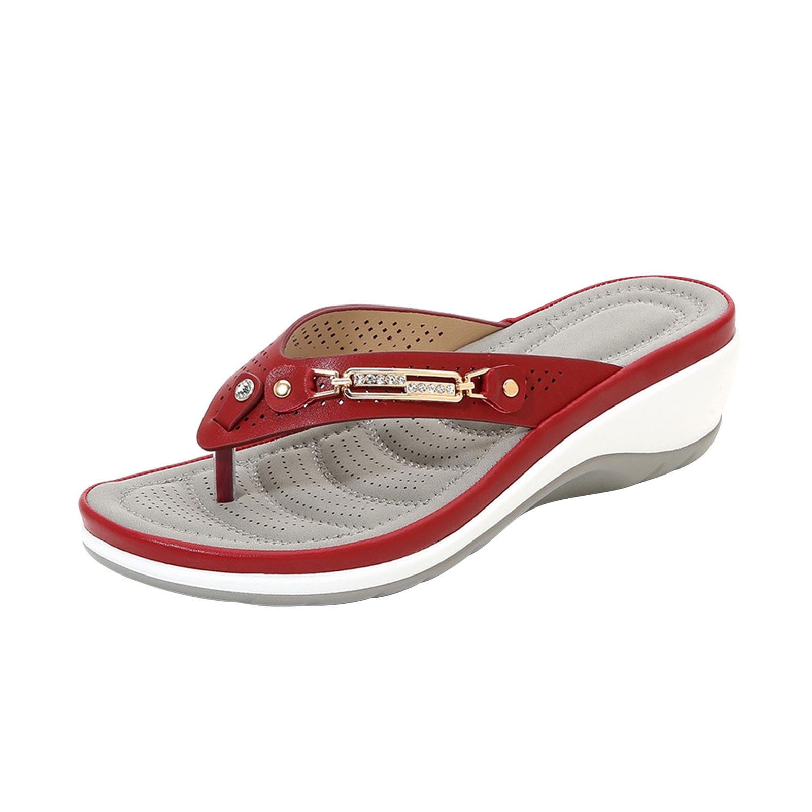 Sawvnm Orthopedic Wedge Sandals for Women Arch Support Open Toe Beach Slippers (Red, US 4.5) g1rd8