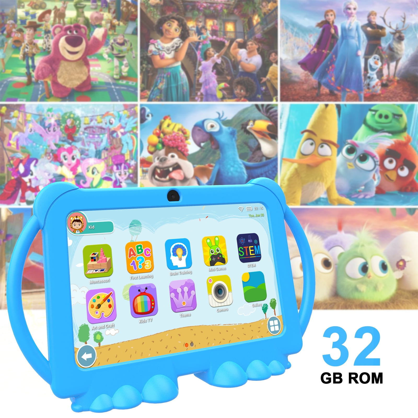 HDTABLET 7 in Android Kids Tablet with Parental Control, Educational Learning Device, Shockproof Case (Blue, 32GB) wkyof