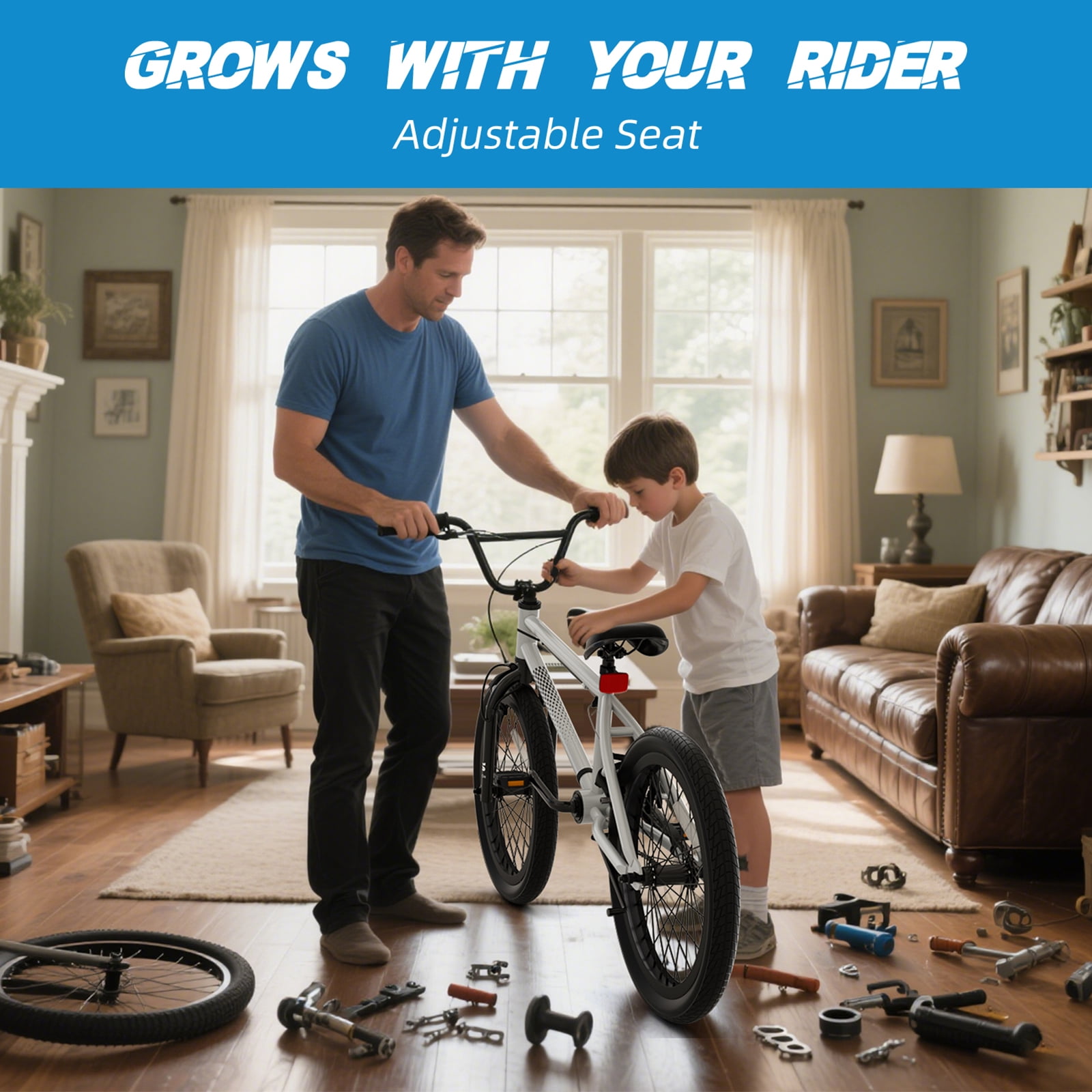 Korimefa Freestyle BMX Bike for Kids, Durable Steel Frame with Hand Brakes and Shock-Absorbing Tires (White, 18 in) idu2v