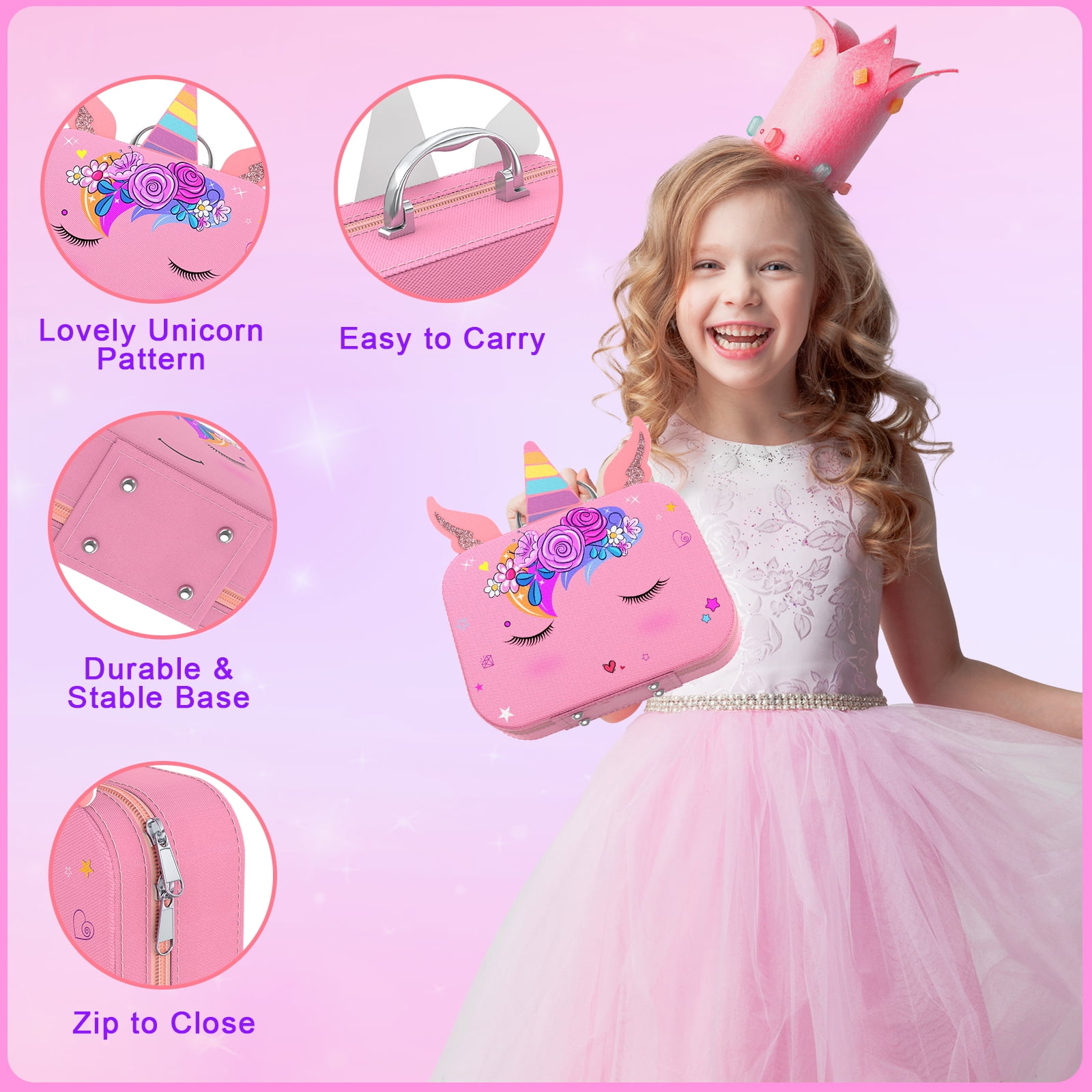 GORISPI Kids Nail Polish Set with Unicorn Storage Case, Peelable Non-Toxic Formula, DIY Nail Art Activity Kit (Pink, 1 Set) t8kj9