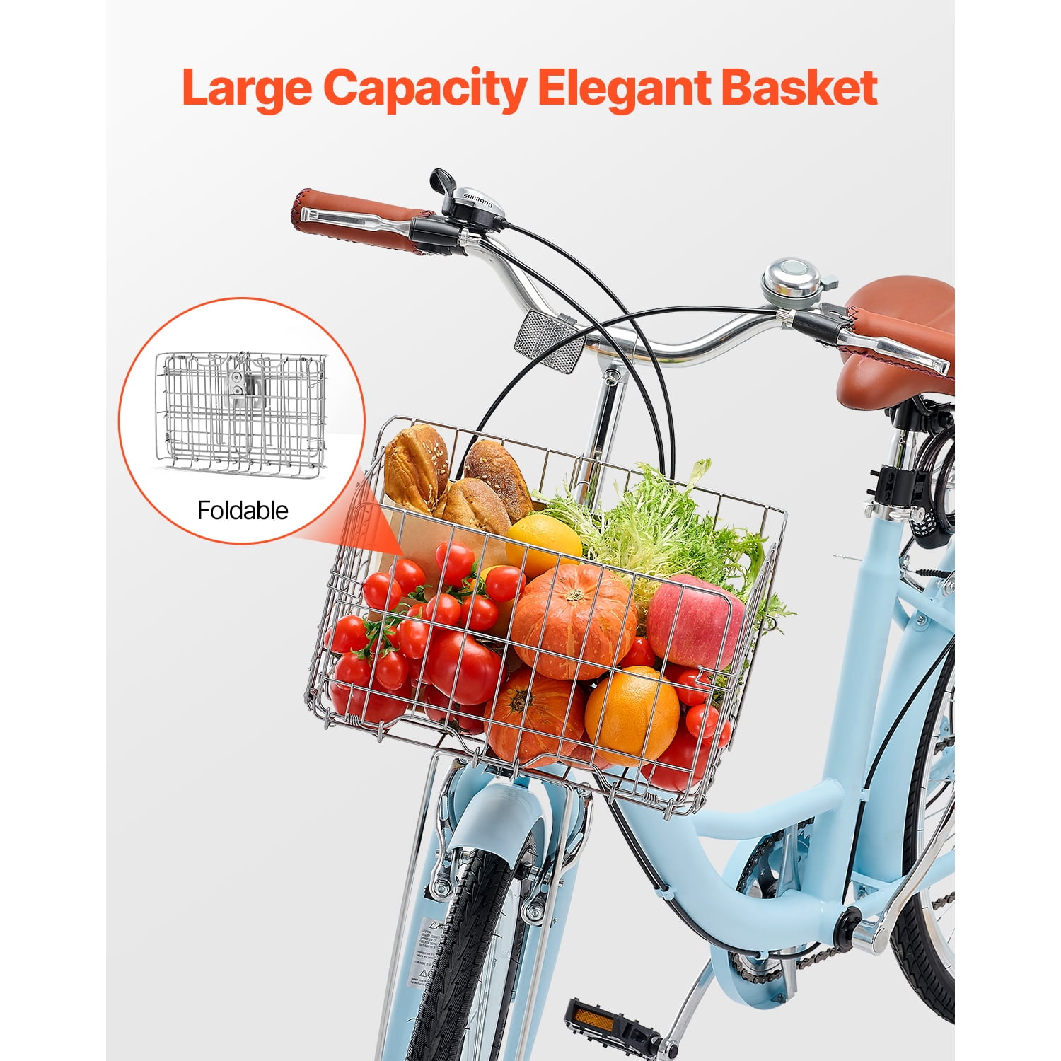 KFFKFF 26 in Cruiser Bike, 7-Speed Coastal Bicycle with Basket and Rear Rack (Pale Blue, 26 in) pbm3a