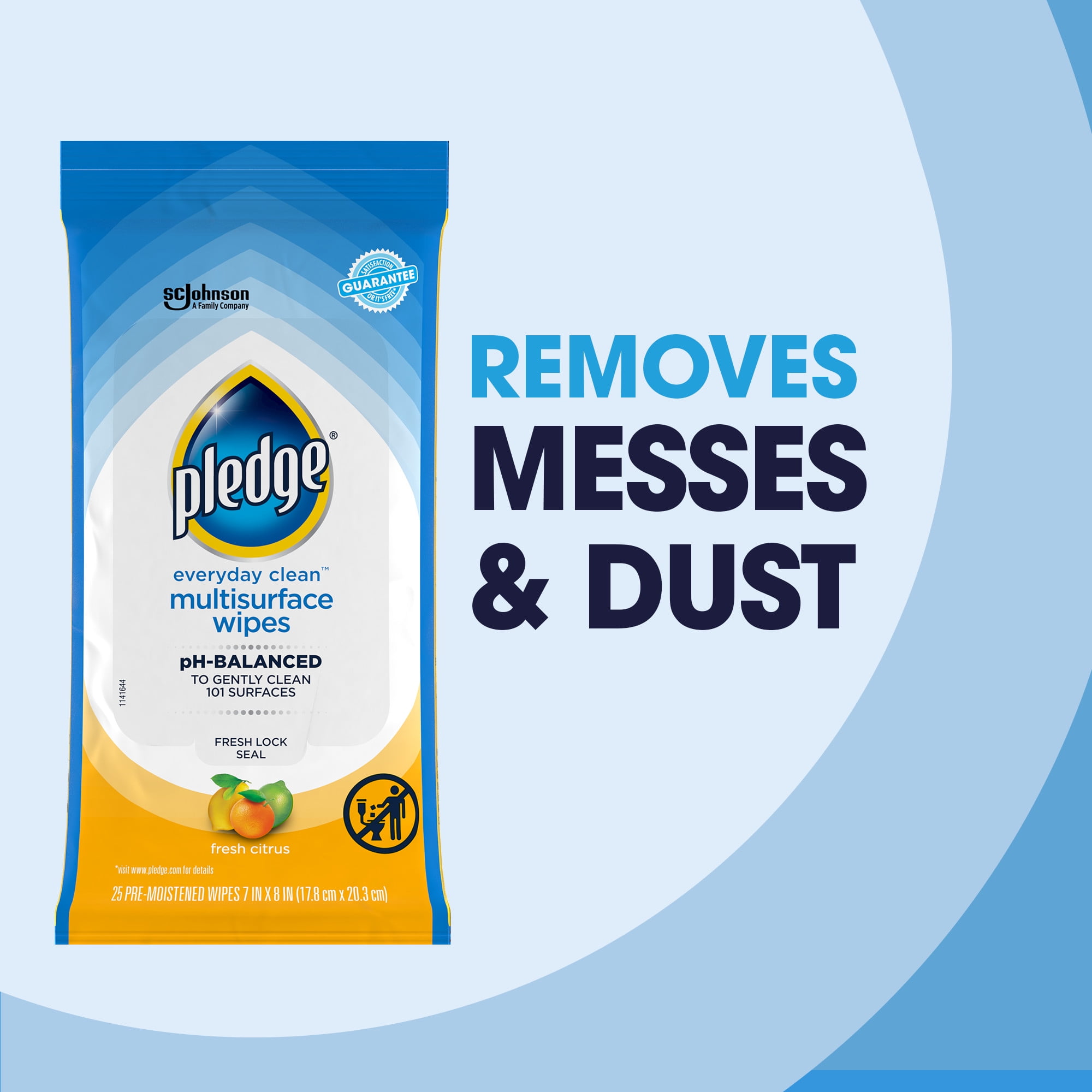 Pledge Multisurface Cleaning Wipes, pH Balanced, Fresh Citrus (25 Count) 40hdo