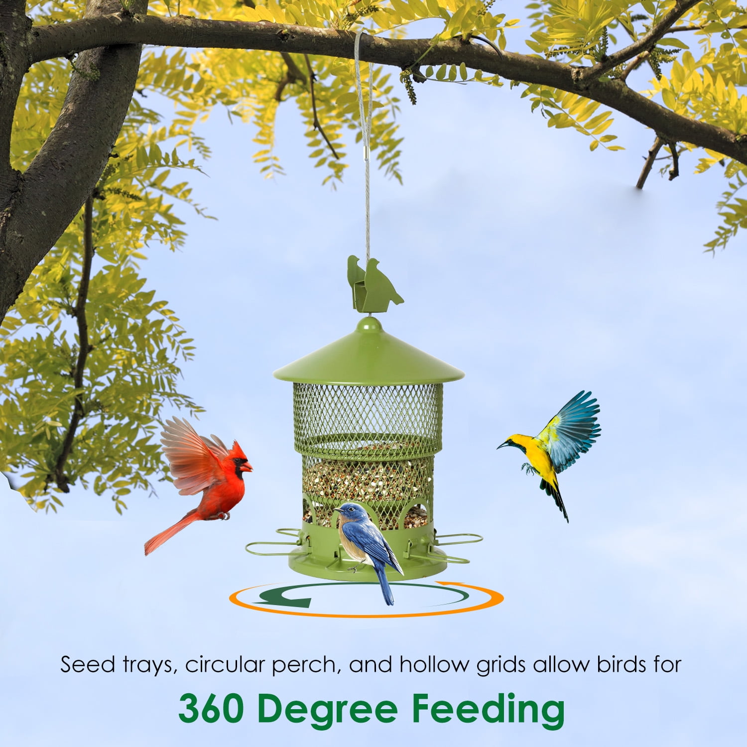 Digipettor Squirrel-Proof Wild Bird Feeder, Outdoor Hanging Metal Mesh Feeder with 6 Feeding Ports (Blue, 4 lb) b41su