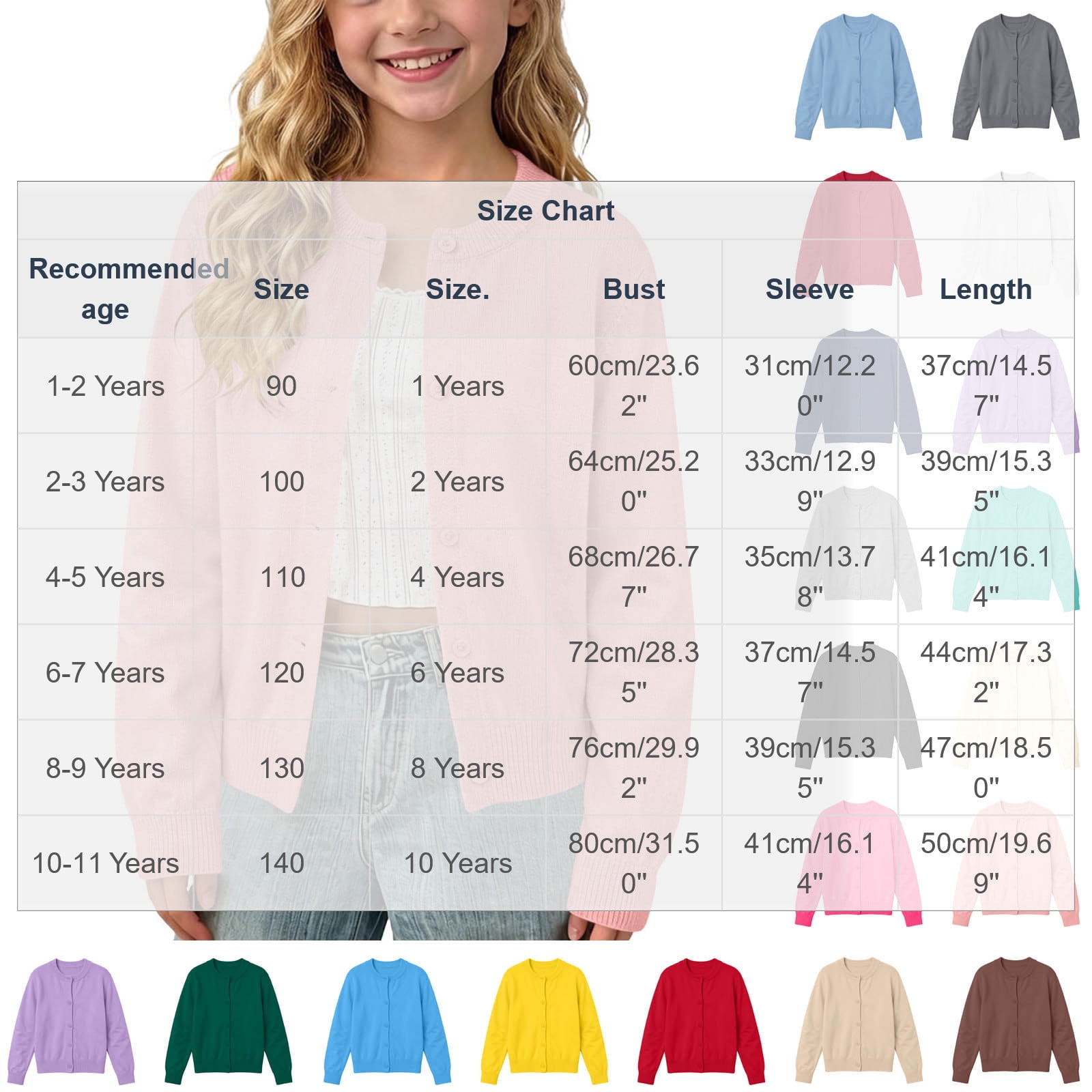 YHAJDS Kids Knit Cardigan Crewneck Button Down Long Sleeve School Sweater (Solid Color, 4T) 8jy4i