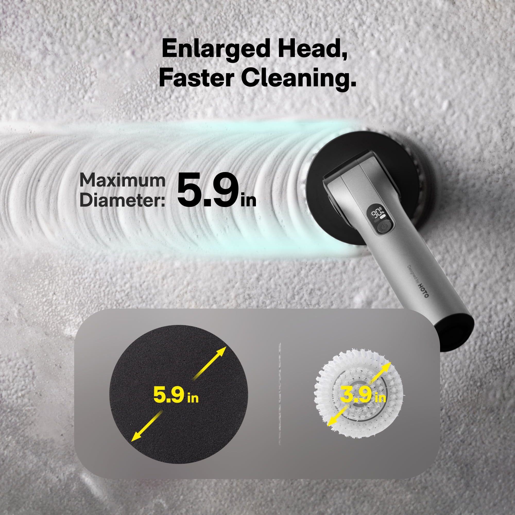 HOTO Flexi Electric Spin Scrubber with Smart Display and 8 Brush Heads (Black, 53.8 in) rulph