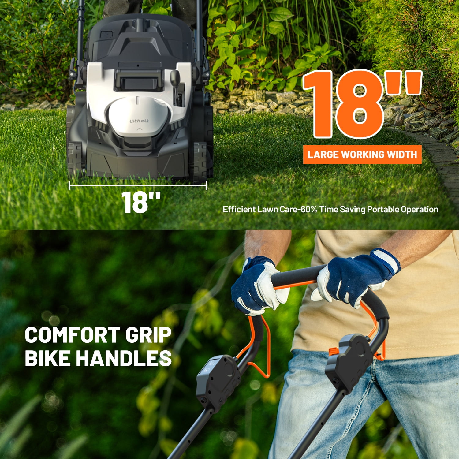 Litheli Cordless Brushless Self-Propelled Lawn Mower, 40V Electric Mower with Dual 4.0Ah Batteries (White, 18 in) l7z5k