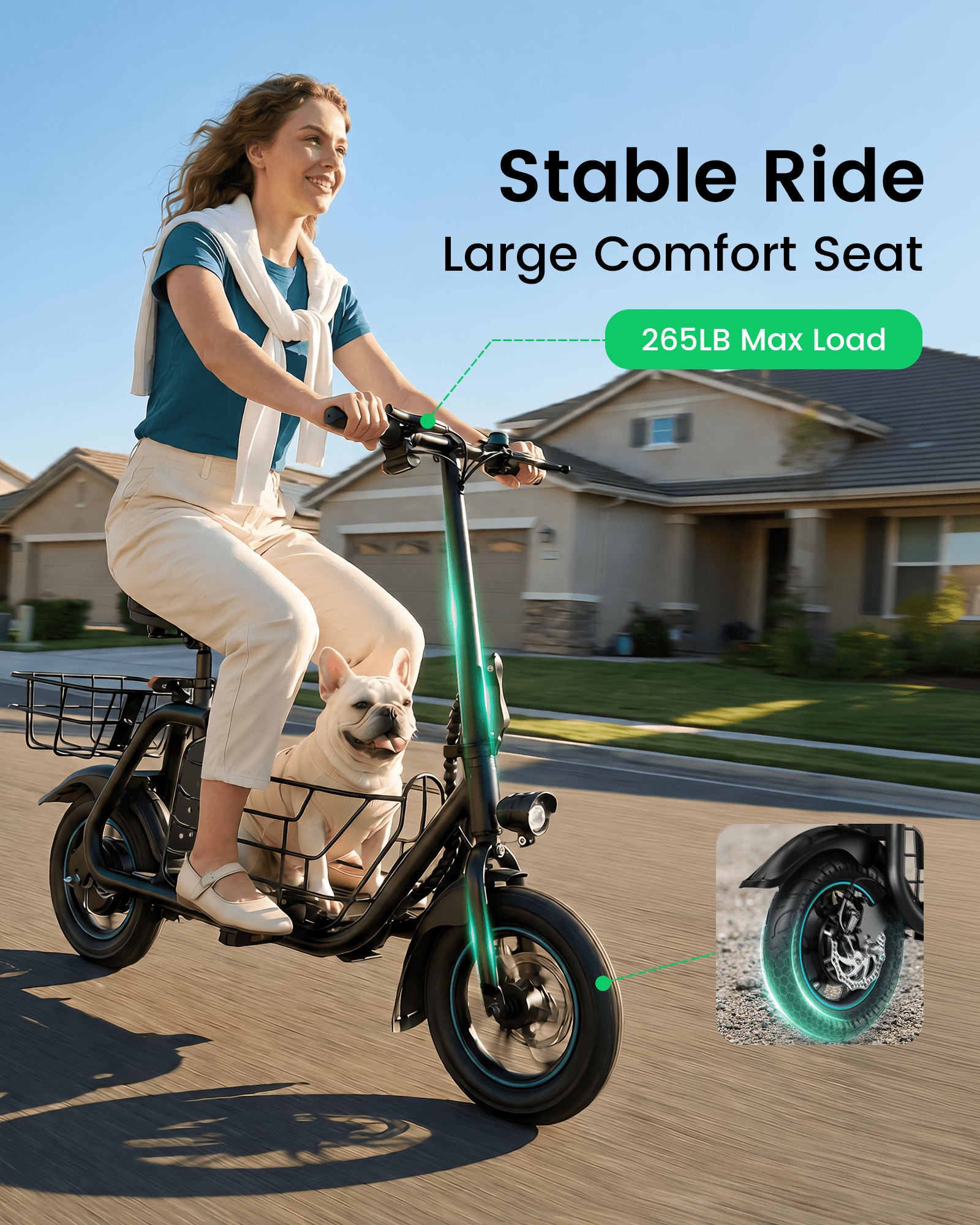 MIHOVER Electric Scooter for Pets with Seat and Dual Baskets (Black, 12 in) 0451i