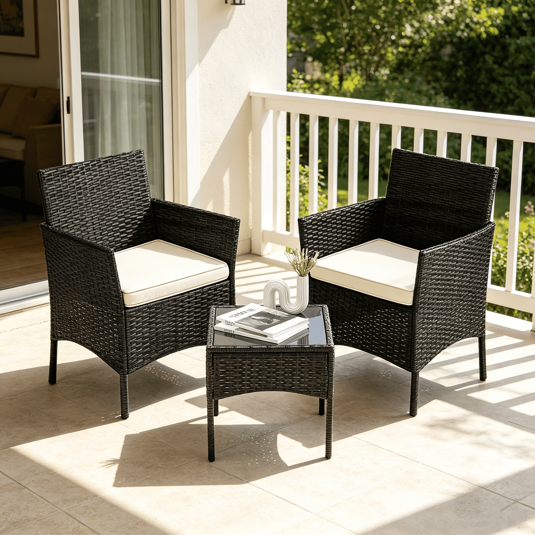 TINKLE WELL 3-Piece Outdoor Rattan Bistro Set, Patio Rocking Chairs with Glass-Top Coffee Table (Light Gray, 3-Piece Set) x3ap2