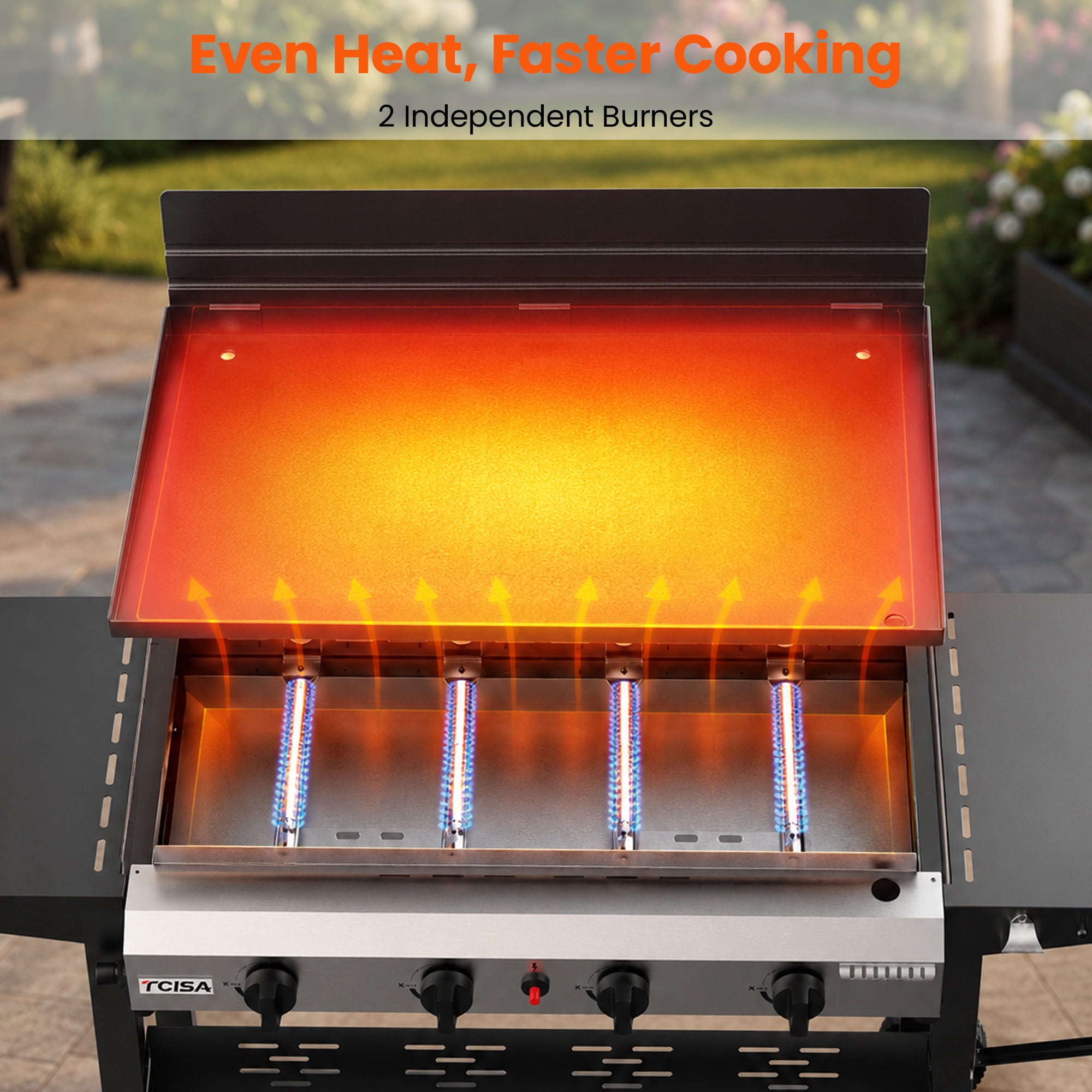 Tcisa 4 Burner Propane Gas Griddle with Standing Cart and Hood (Black, 400 sq in) 3zpub
