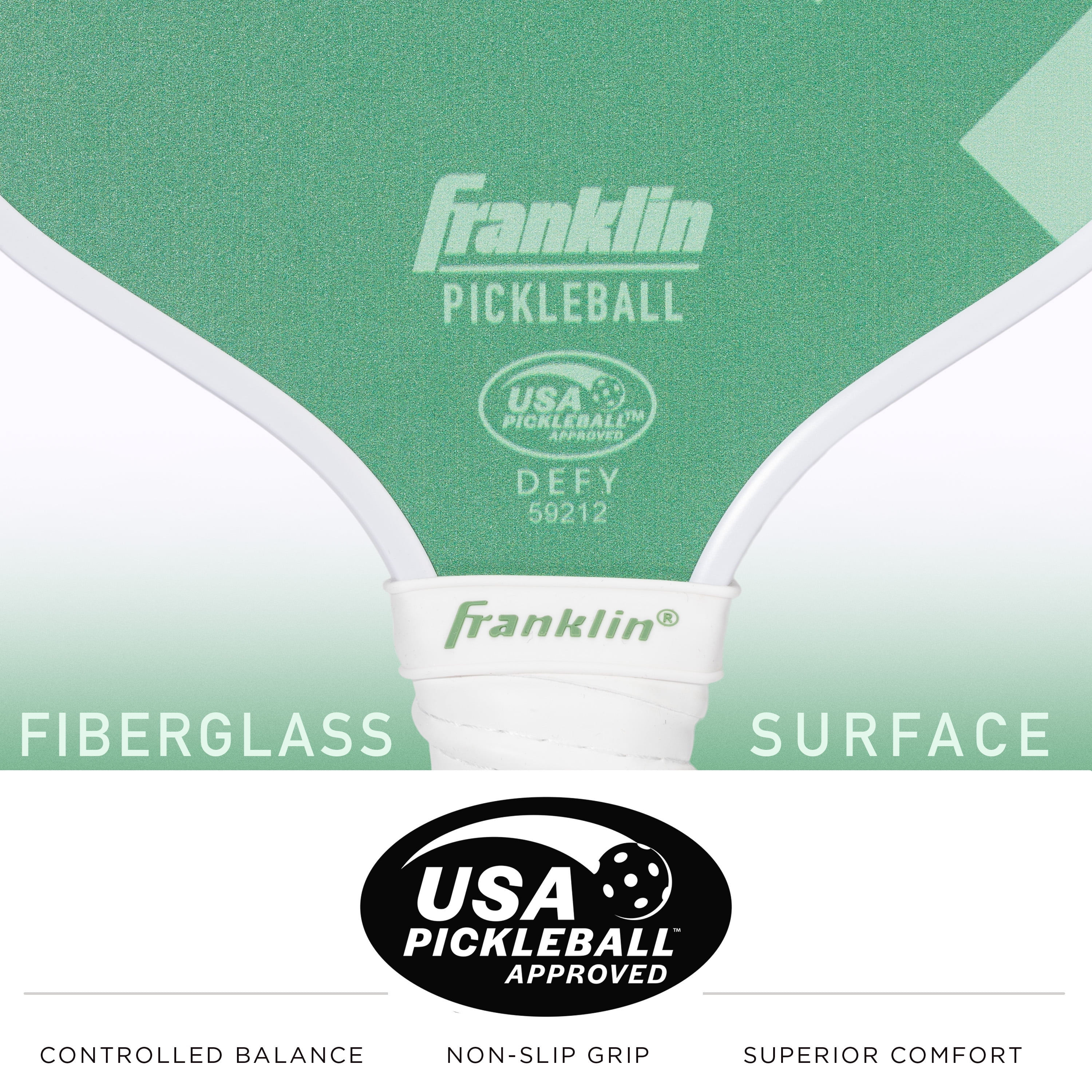 Franklin Sports DEFY Pickleball Paddle, Professional Fiberglass Surface with Polypropylene Core (Green, 7.4 oz) anwvm