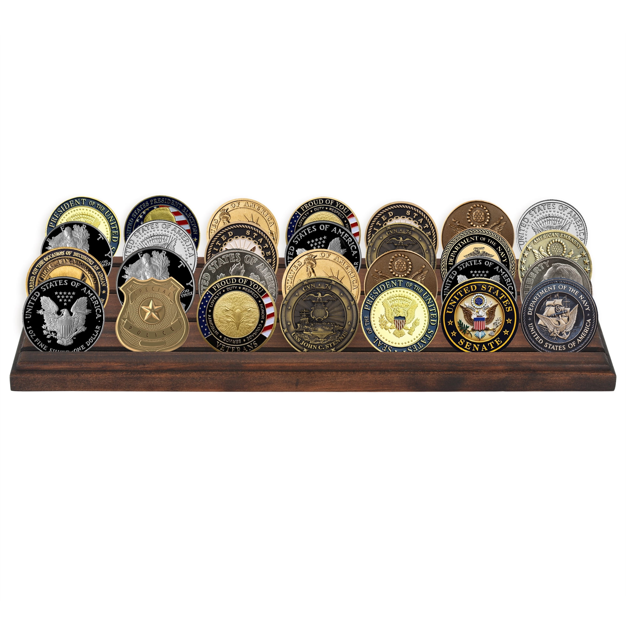 Americanflat Challenge Coin Display Stand for Military Collectibles (Walnut, 12 in x 4 in) uhm5p