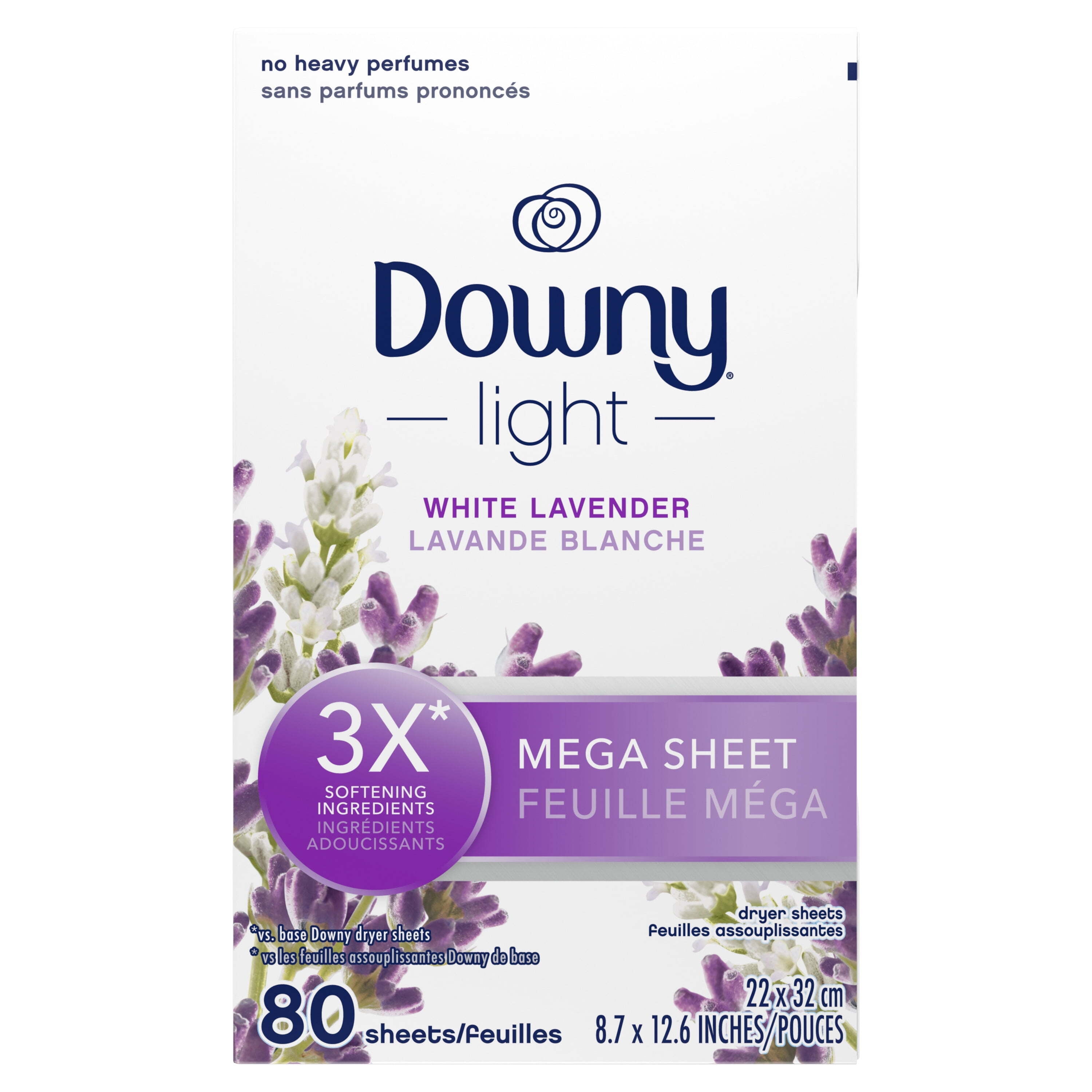 Downy Light Mega Dryer Sheets, Fabric Softener with White Lavender Scent (White, 80 Count) q6yhh