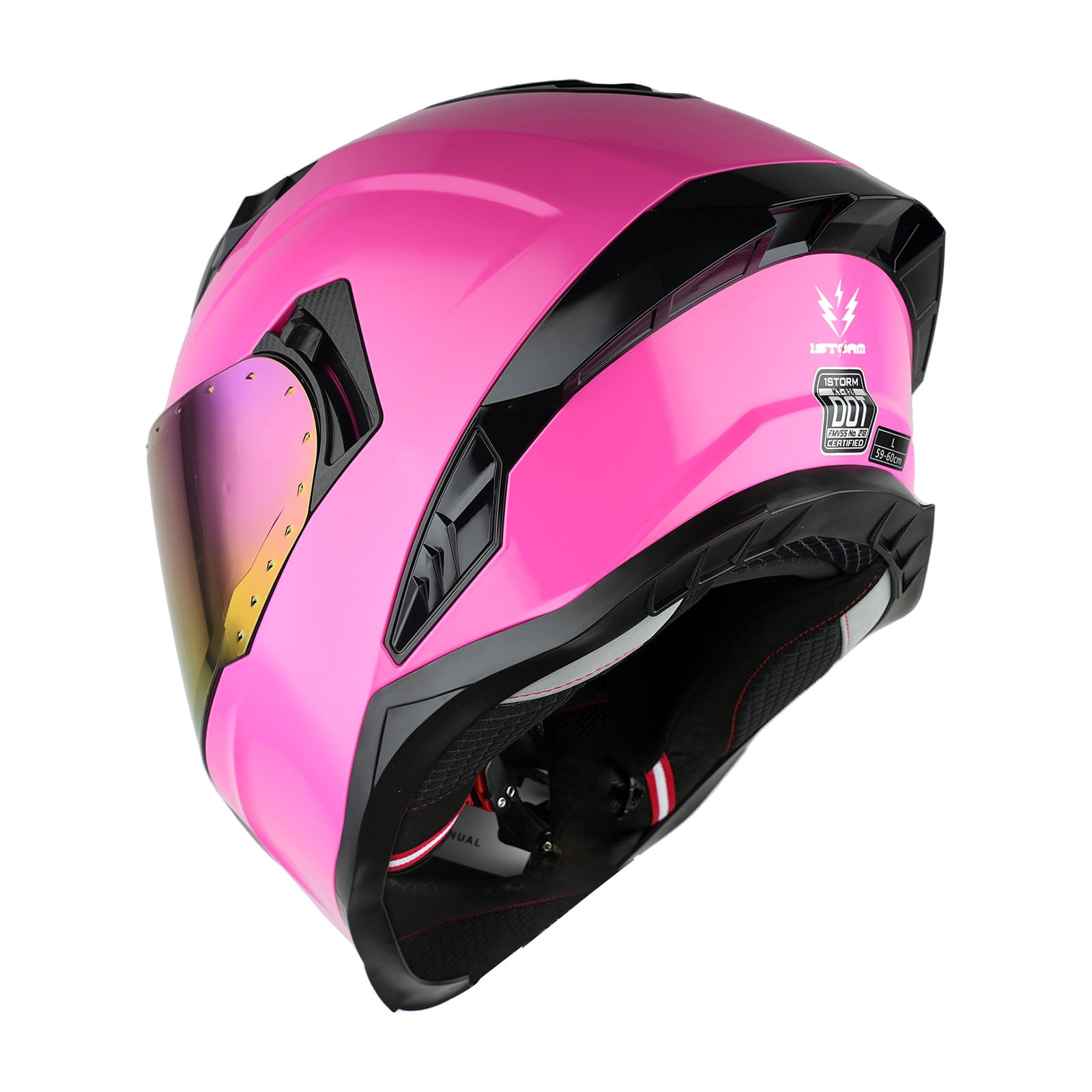 1Storm Motorcycle Full Face Helmet Street Bike Racing Gear with Dual Visor and Extra Shield (Glossy Pink, Large) p412x
