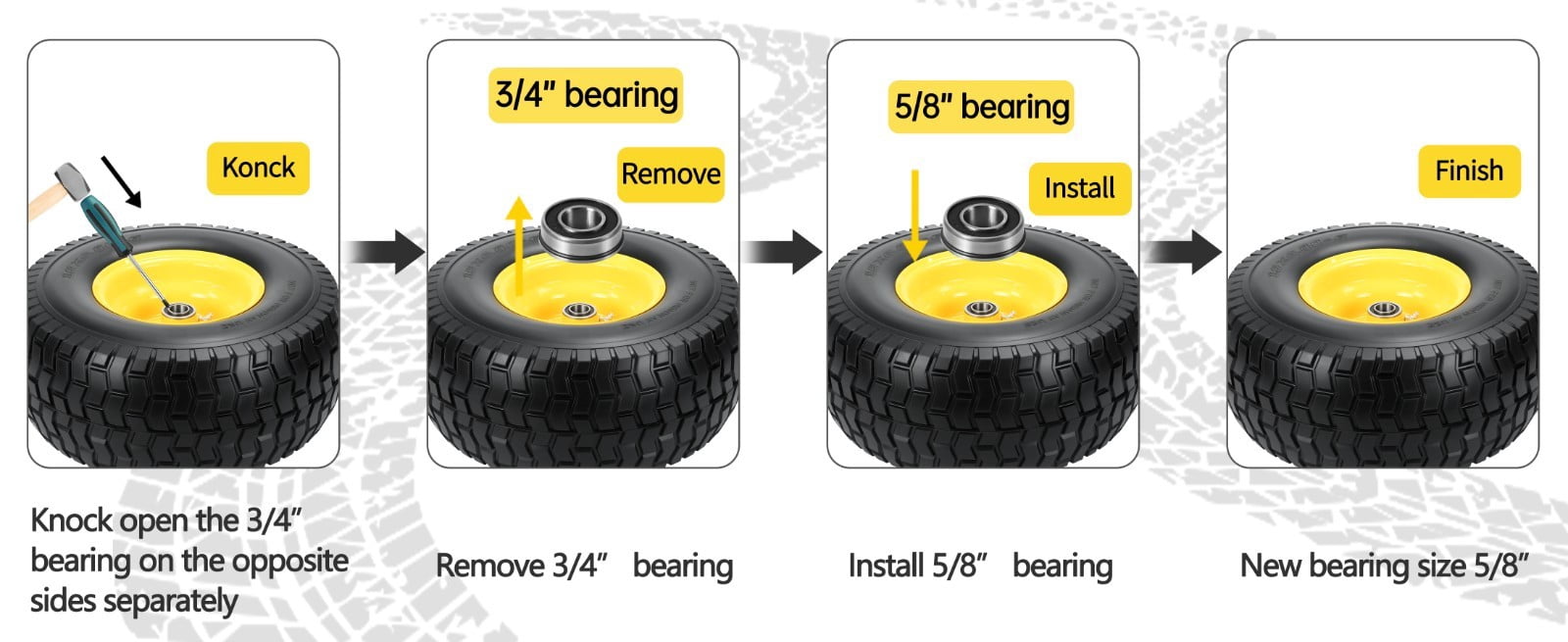 LOTMOVE 15x6.00-6 Flat-Free Lawn Mower Tire and Wheel Assembly (2 Pack, 500 lb Capacity, 3/4 in Bearing) 3uoew