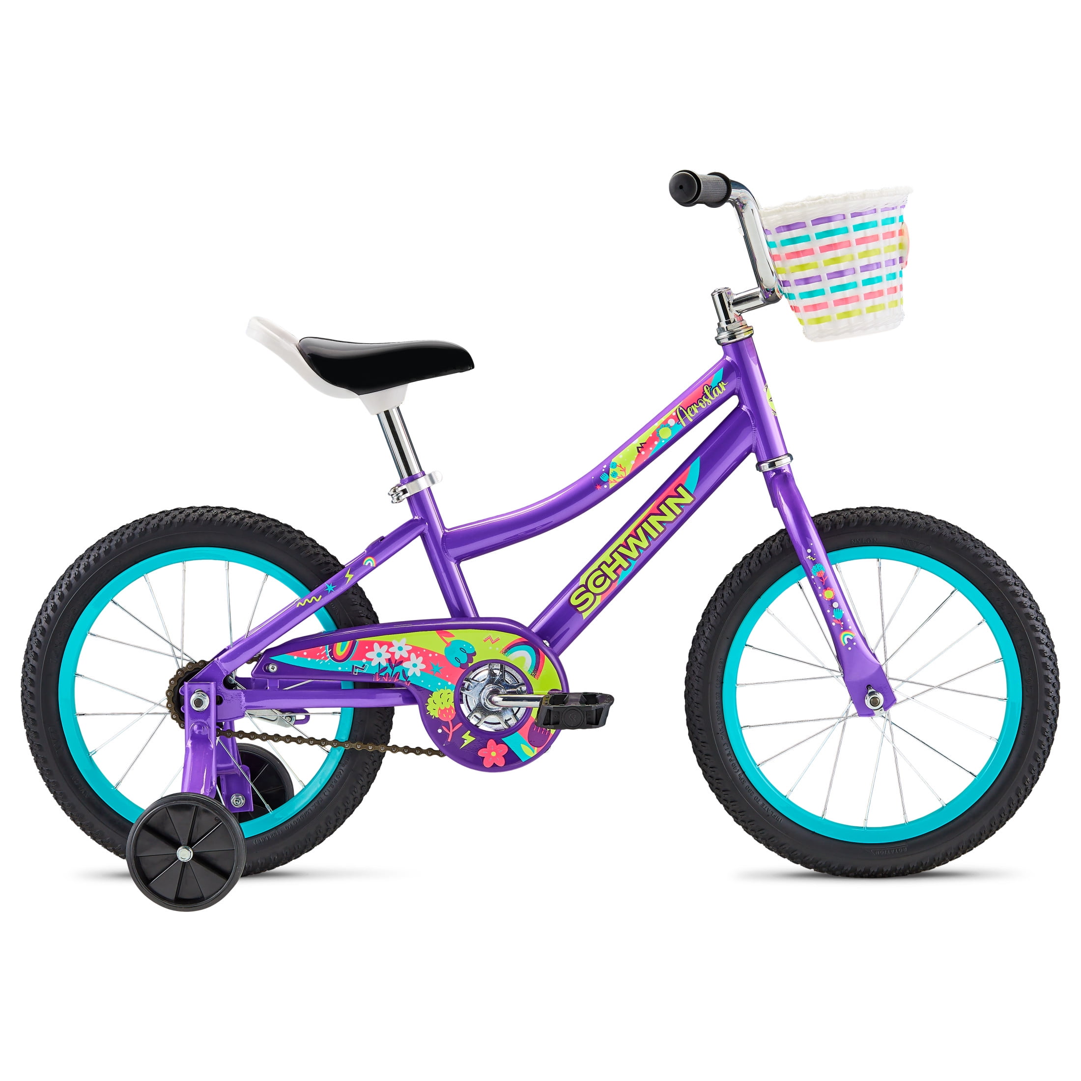 Schwinn Aerostar Kids BMX Bike with Training Wheels and Handlebar Basket (Purple, 16 in) sqq4s