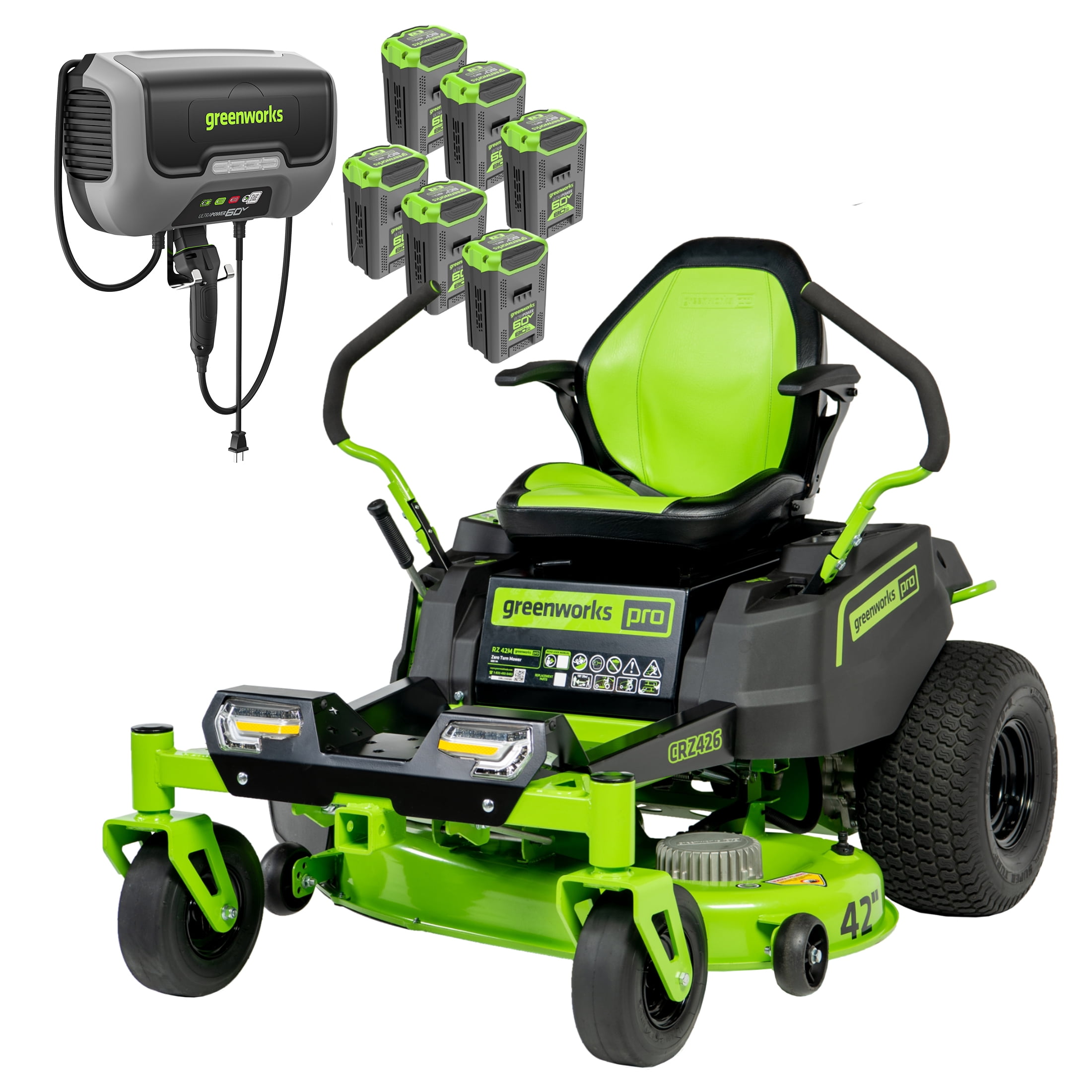 Greenworks 60V 42 in. Cordless Crossover-Z Zero Turn Riding Lawn Mower (6 Batteries, 1 Charger) v0zhx