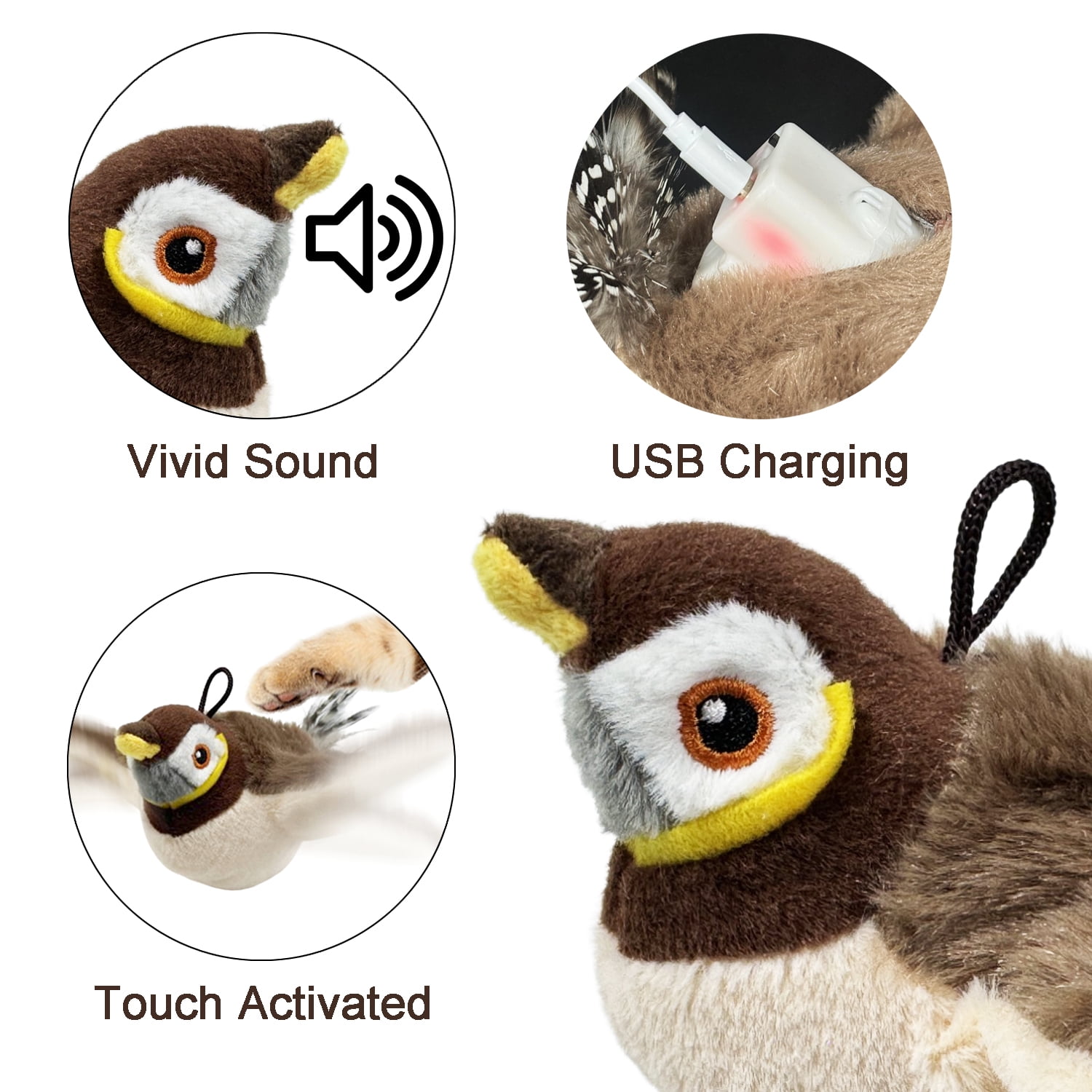 Tetou Interactive Flapping Bird Cat Toy, Motion Activated Plush Kitten Exercise Toy (Brown, 1 Pack) pnnx2